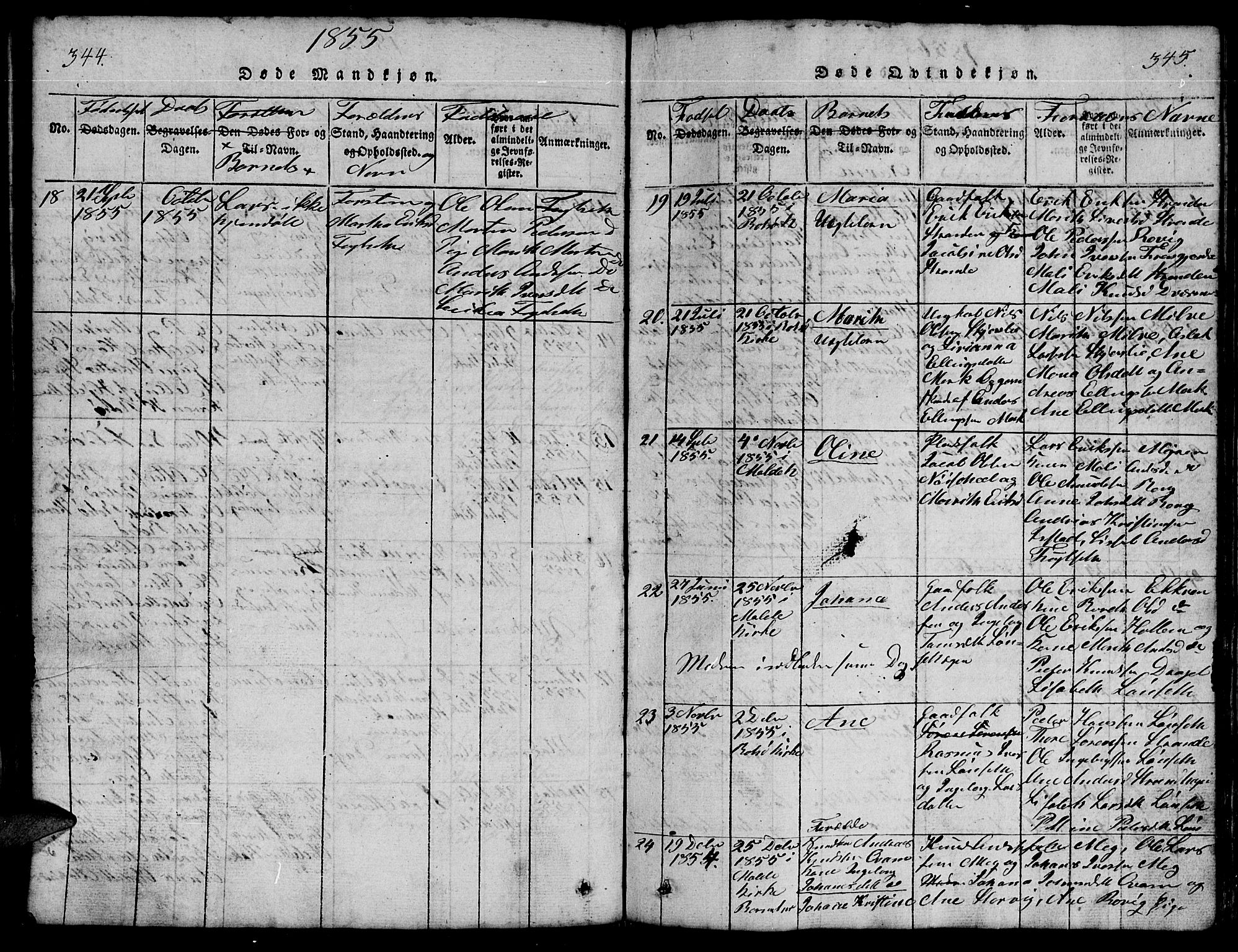 Ministerialprotokoller, klokkerbøker og fødselsregistre - Møre og Romsdal, AV/SAT-A-1454/555/L0665: Parish register (copy) no. 555C01, 1818-1868, p. 344-345