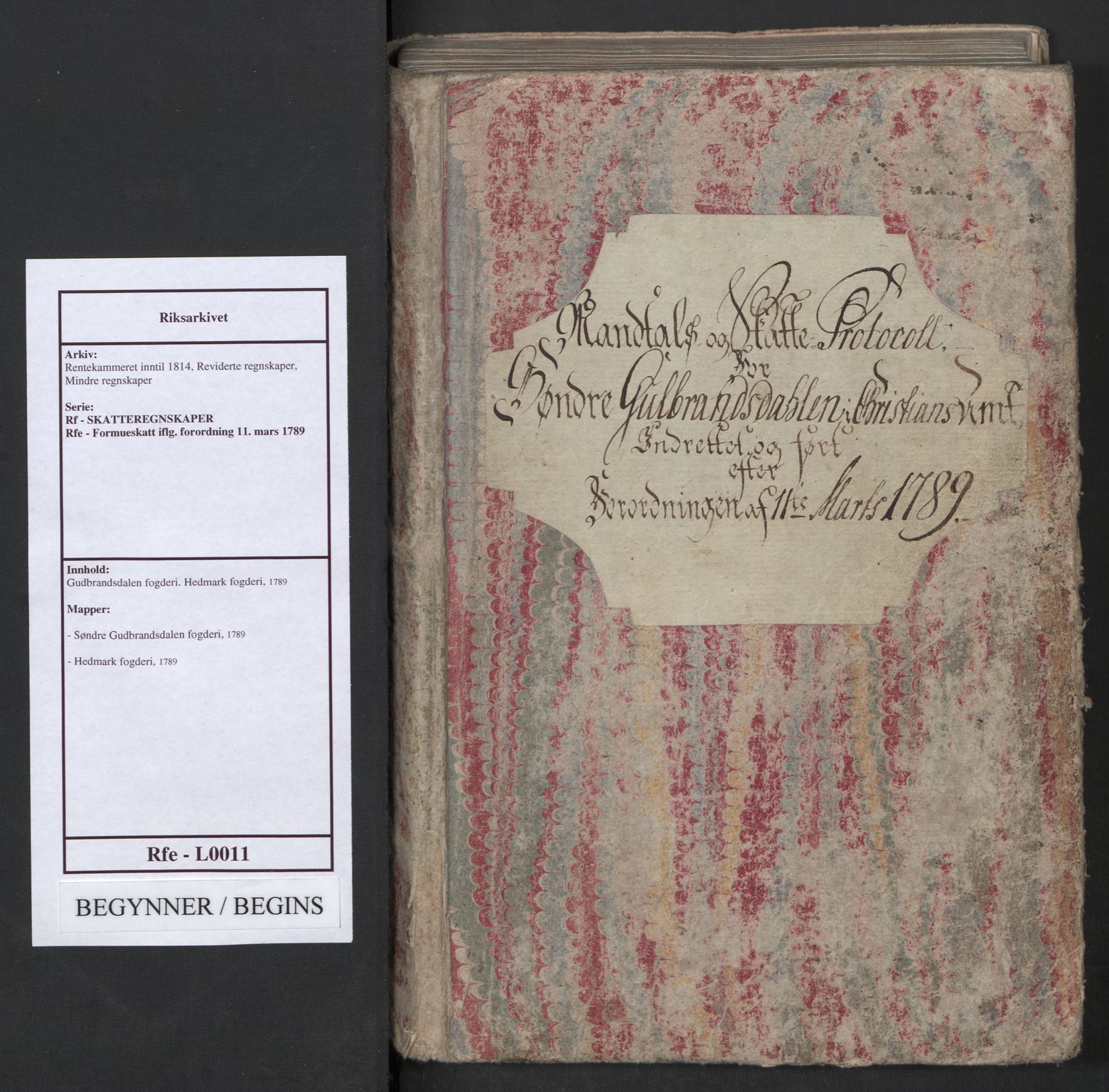 Rentekammeret inntil 1814, Reviderte regnskaper, Mindre regnskaper, RA/EA-4068/Rf/Rfe/L0011: Gudbrandsdalen fogderi. Hedmark fogderi, 1789, p. 1