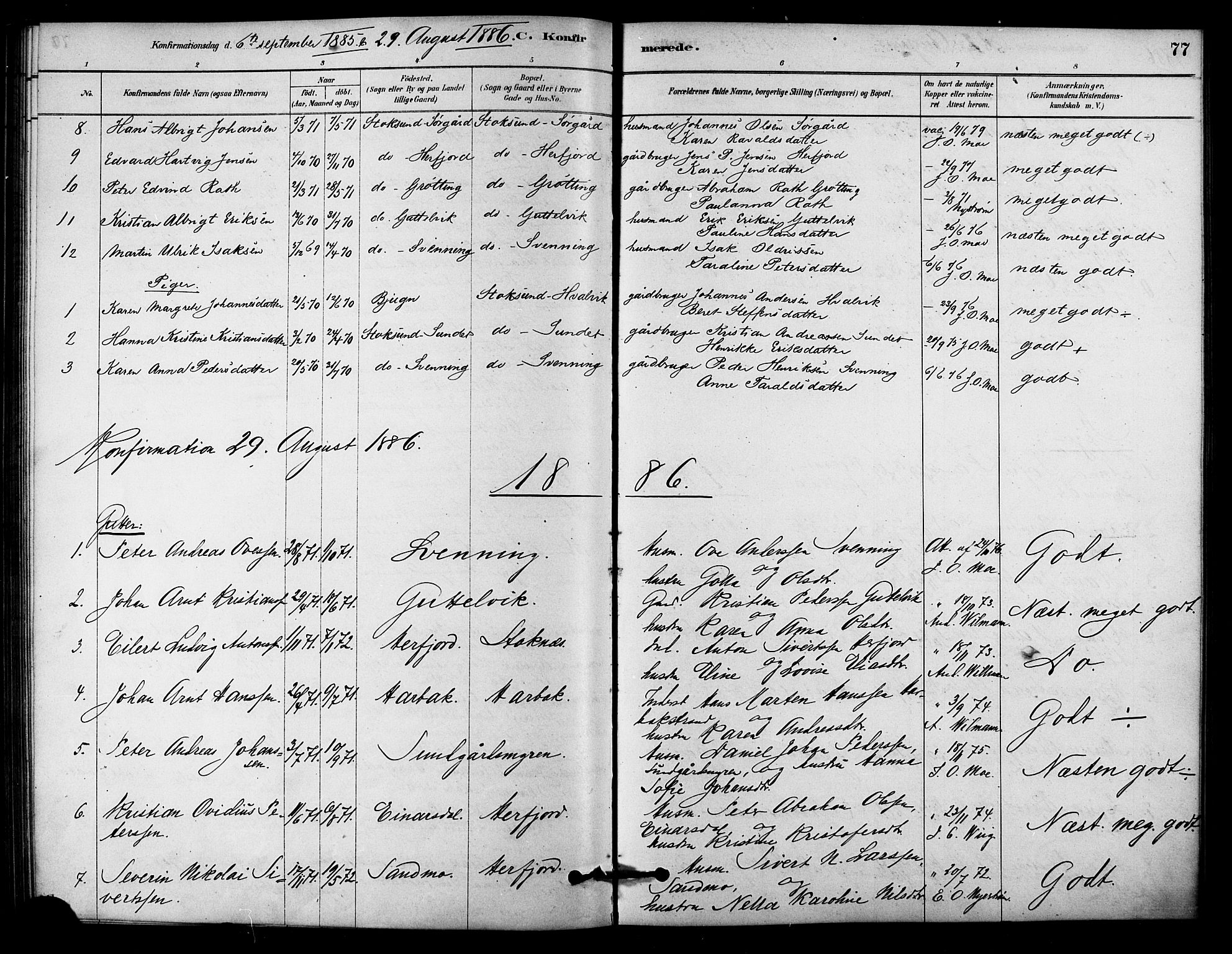 Ministerialprotokoller, klokkerbøker og fødselsregistre - Sør-Trøndelag, SAT/A-1456/656/L0692: Parish register (official) no. 656A01, 1879-1893, p. 77