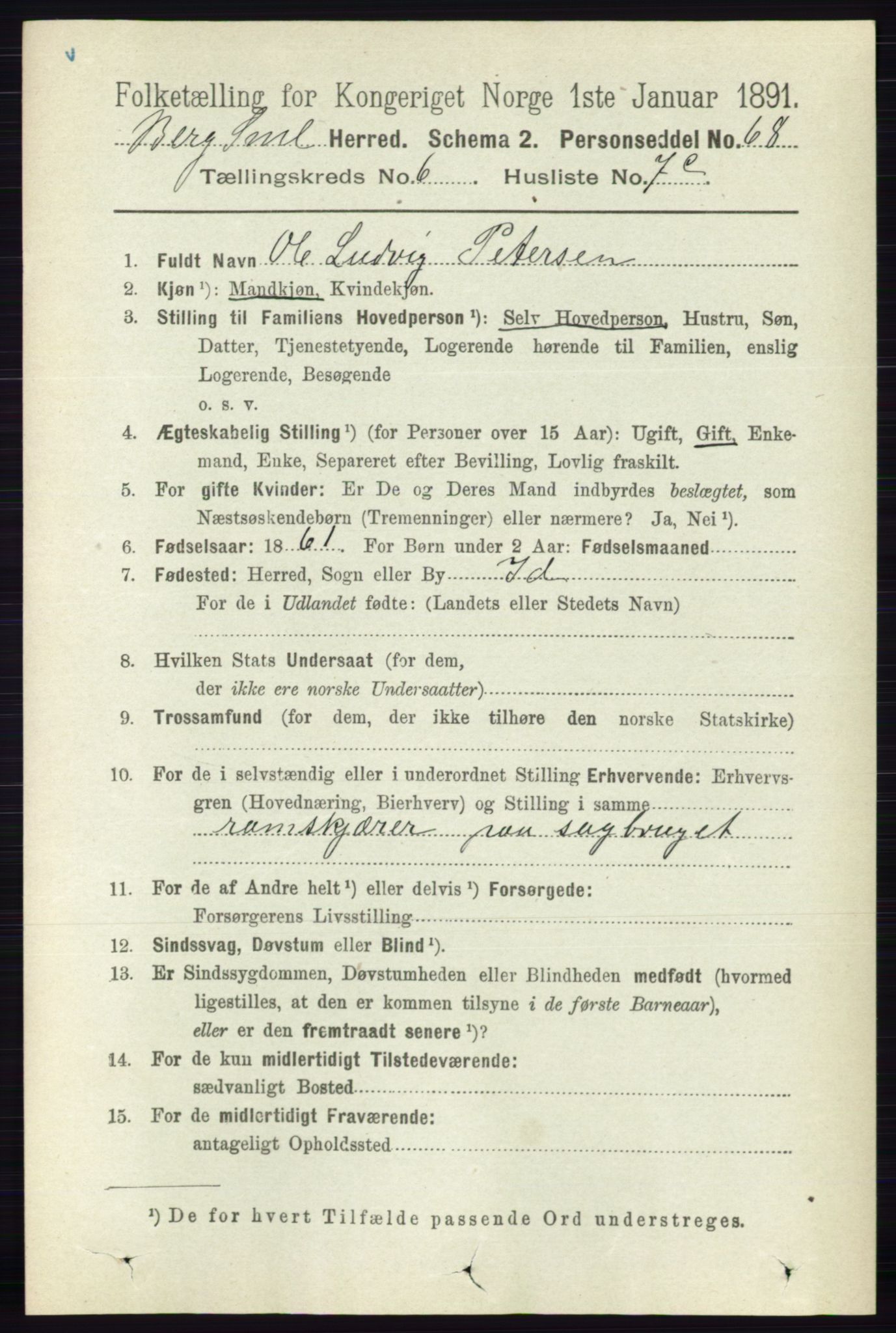 RA, 1891 census for 0116 Berg, 1891, p. 3939