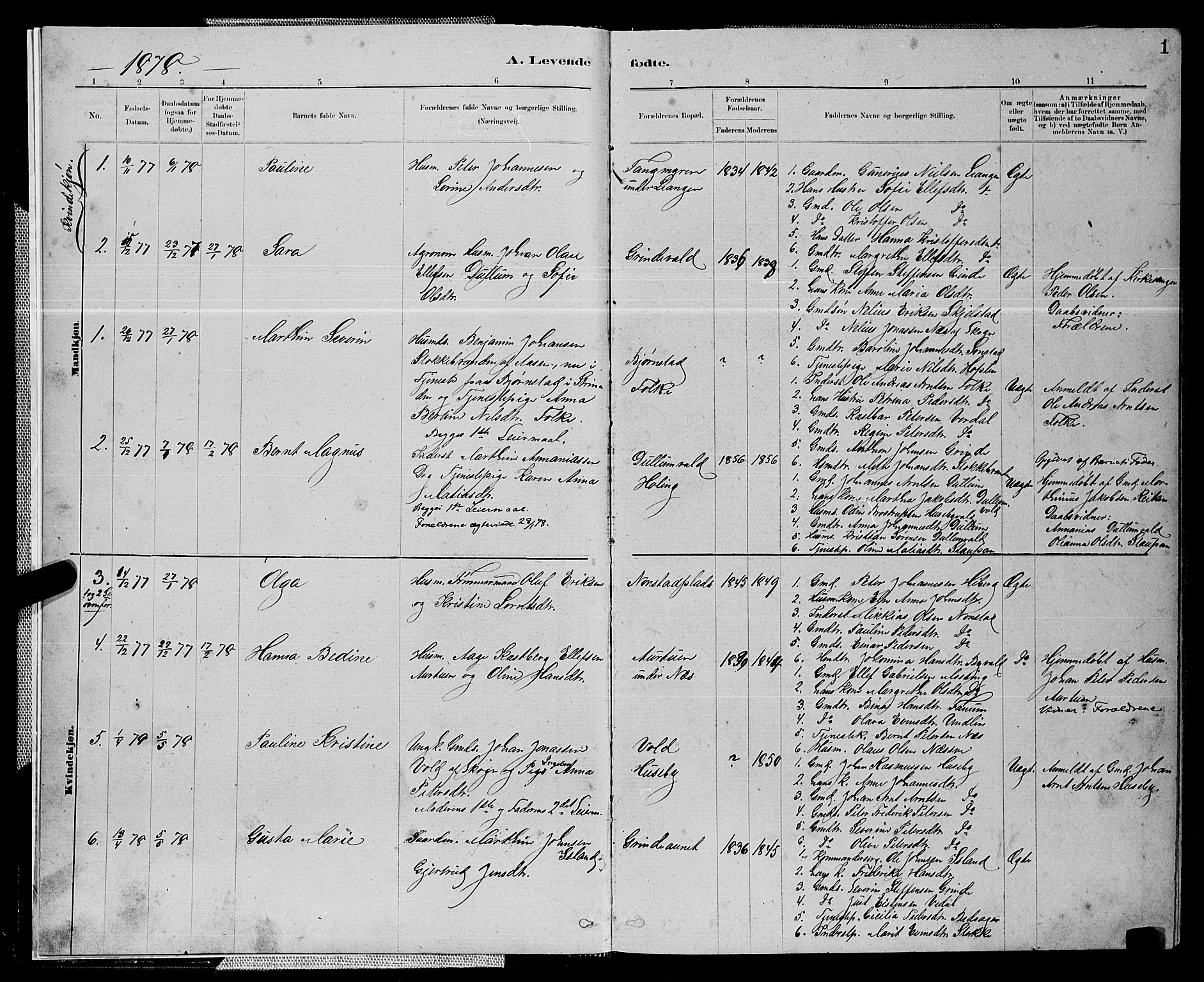 Ministerialprotokoller, klokkerbøker og fødselsregistre - Nord-Trøndelag, SAT/A-1458/714/L0134: Parish register (copy) no. 714C03, 1878-1898, p. 1