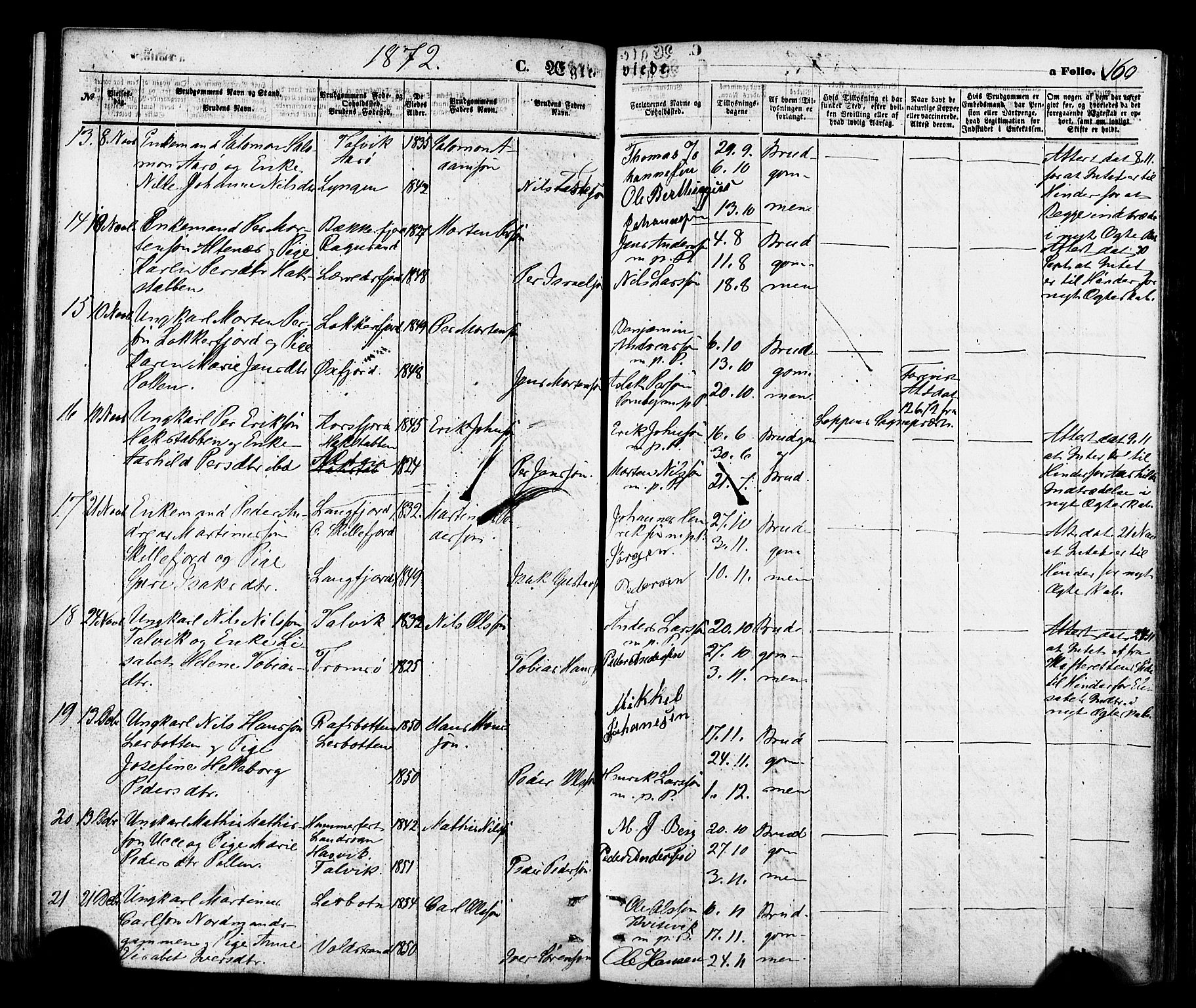 Talvik sokneprestkontor, SATØ/S-1337/H/Ha/L0011kirke: Parish register (official) no. 11, 1864-1877, p. 160