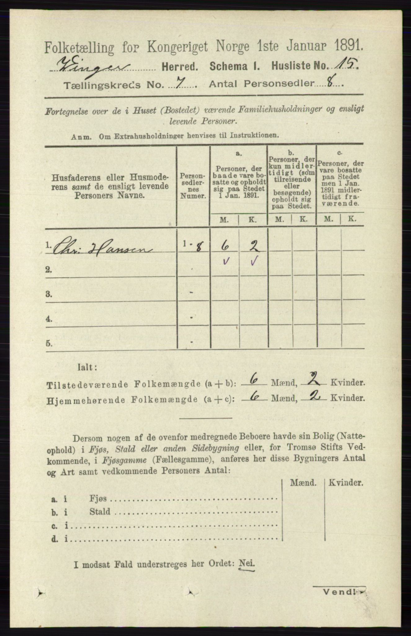 RA, 1891 census for 0421 Vinger, 1891, p. 3189