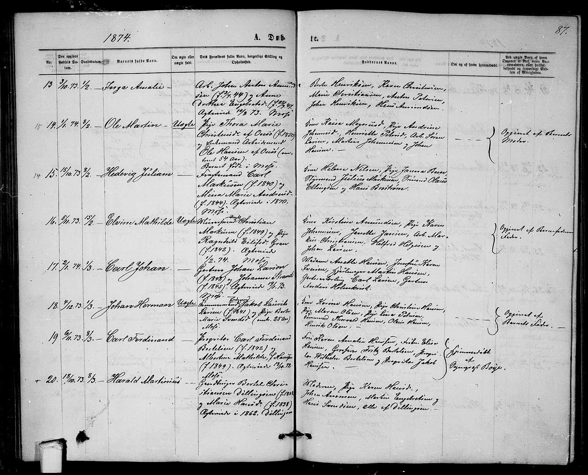 Moss prestekontor Kirkebøker, AV/SAO-A-2003/G/Ga/L0004: Parish register (copy) no.  I 4, 1869-1877, p. 87