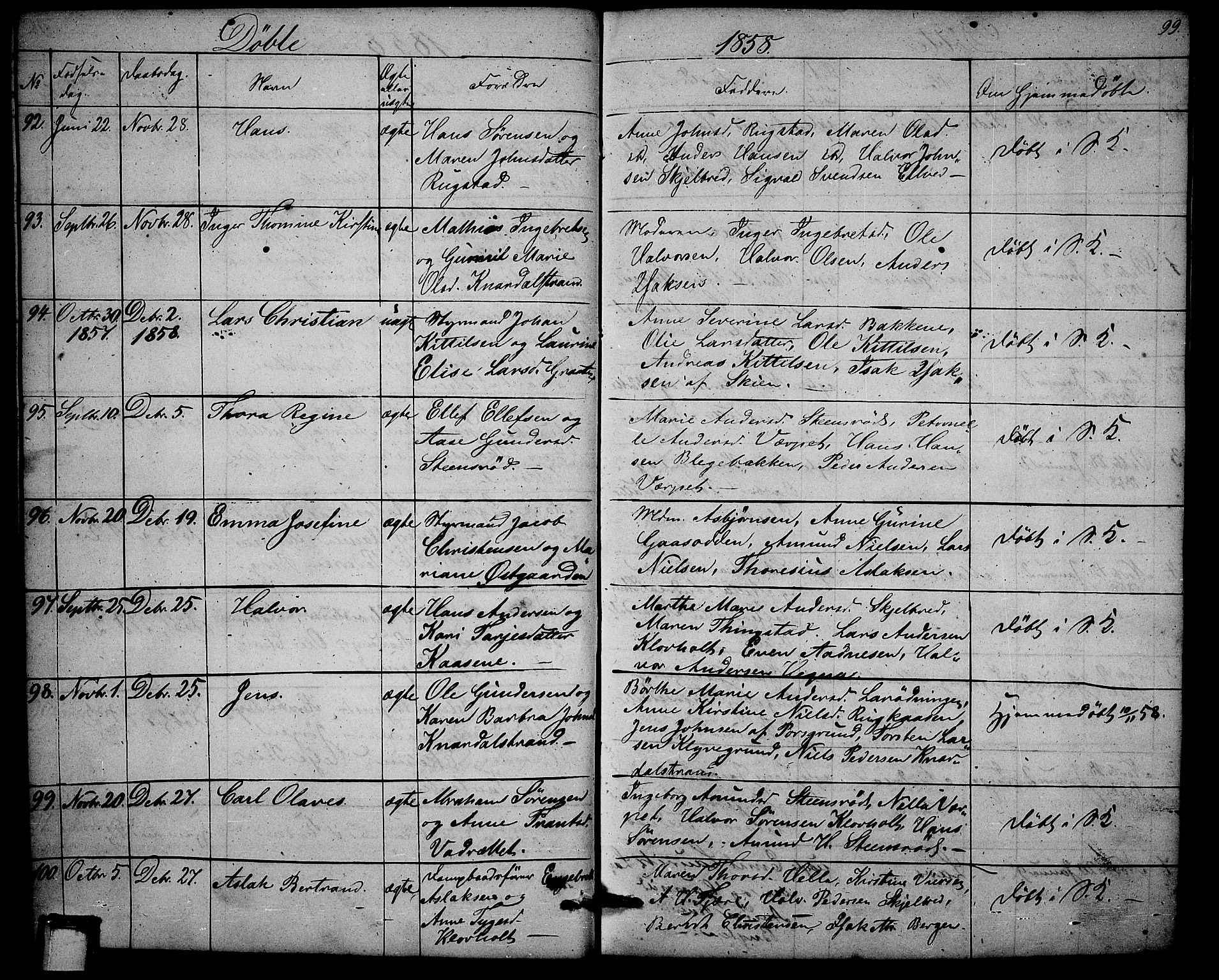 Solum kirkebøker, SAKO/A-306/G/Ga/L0003: Parish register (copy) no. I 3, 1848-1859, p. 99