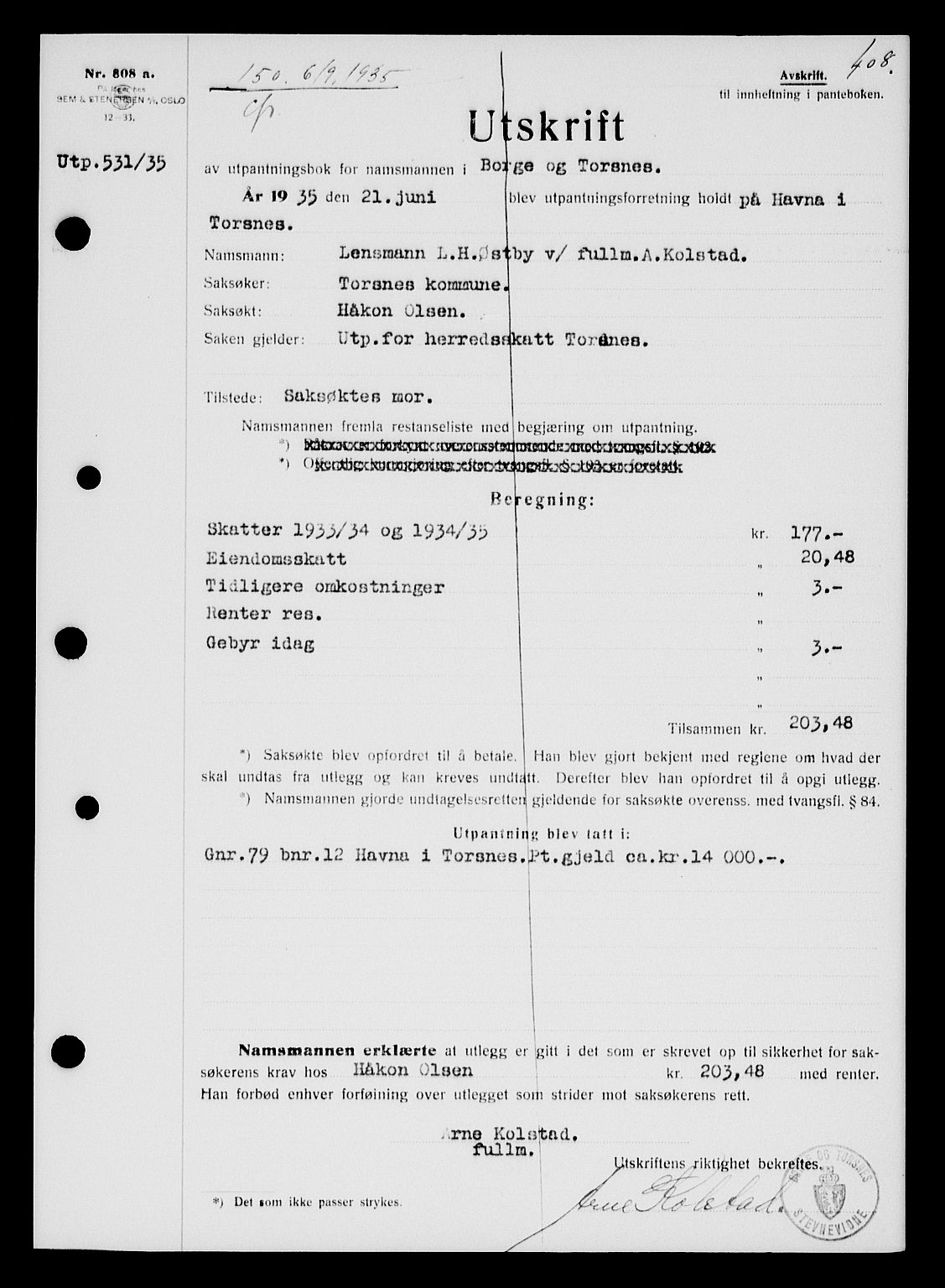 Tune sorenskriveri, SAO/A-10470/G/Gb/Gbb/L0004: Mortgage book no. II 20-24, 1933-1935, Deed date: 06.09.1935