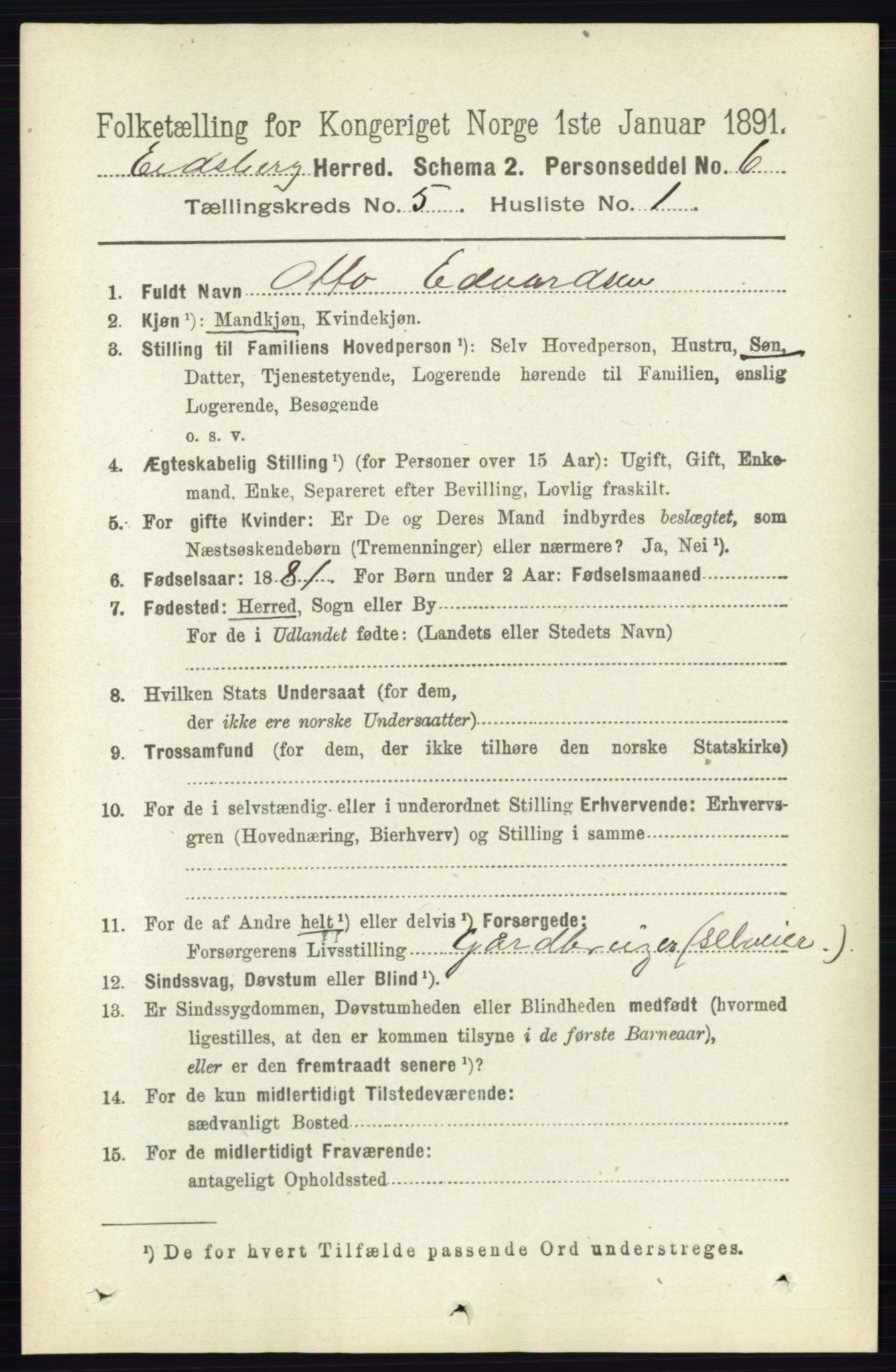 RA, 1891 census for 0125 Eidsberg, 1891, p. 3022