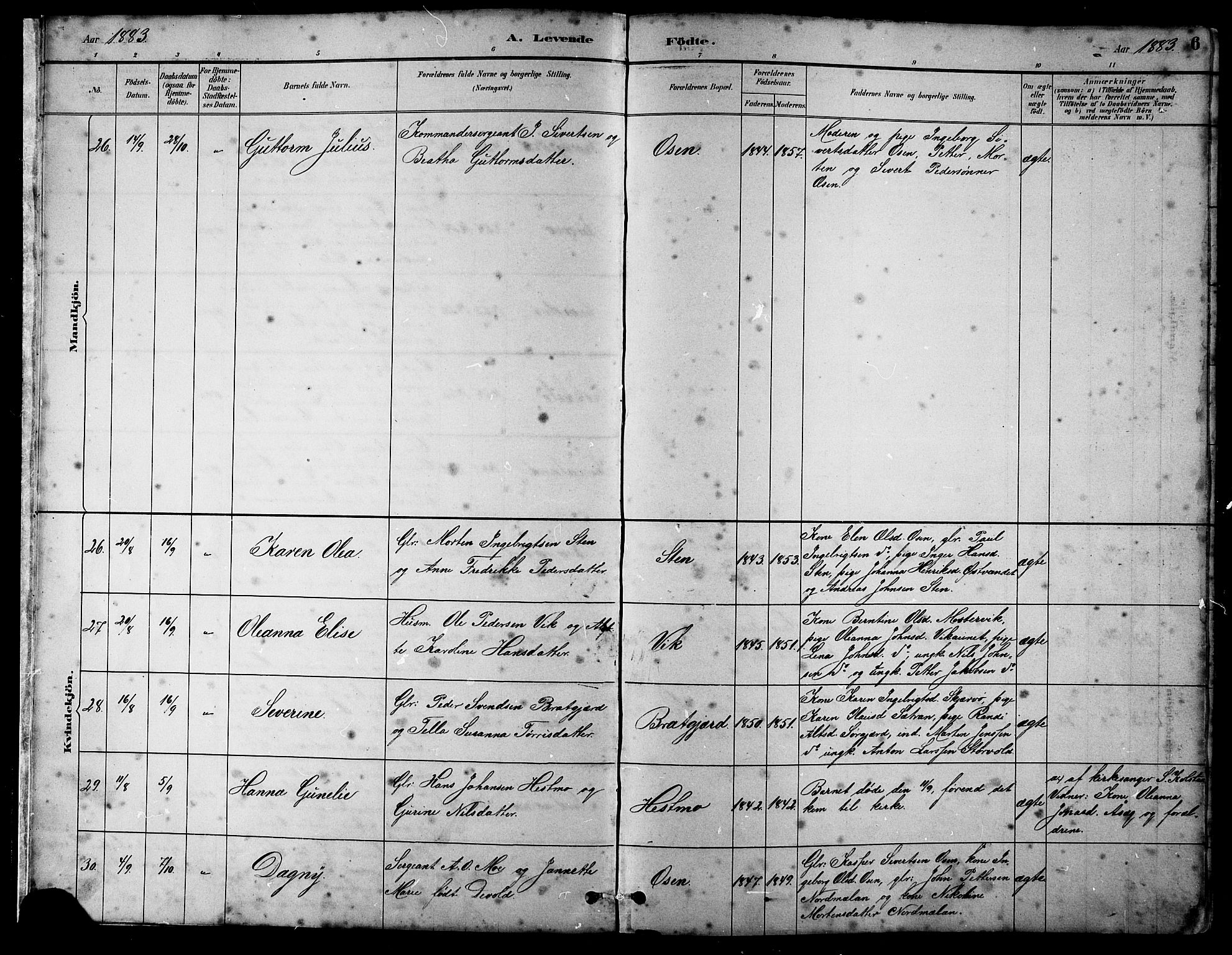 Ministerialprotokoller, klokkerbøker og fødselsregistre - Sør-Trøndelag, SAT/A-1456/658/L0726: Parish register (copy) no. 658C02, 1883-1908, p. 6