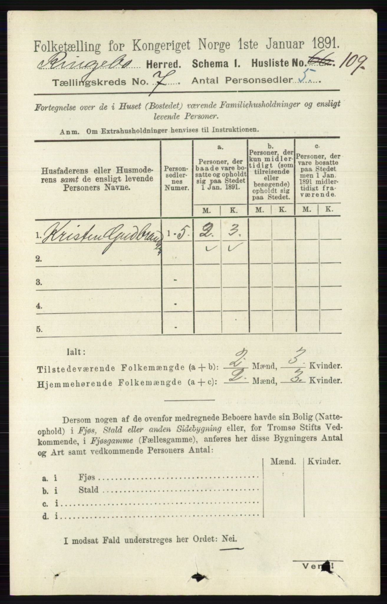 RA, 1891 census for 0520 Ringebu, 1891, p. 3032