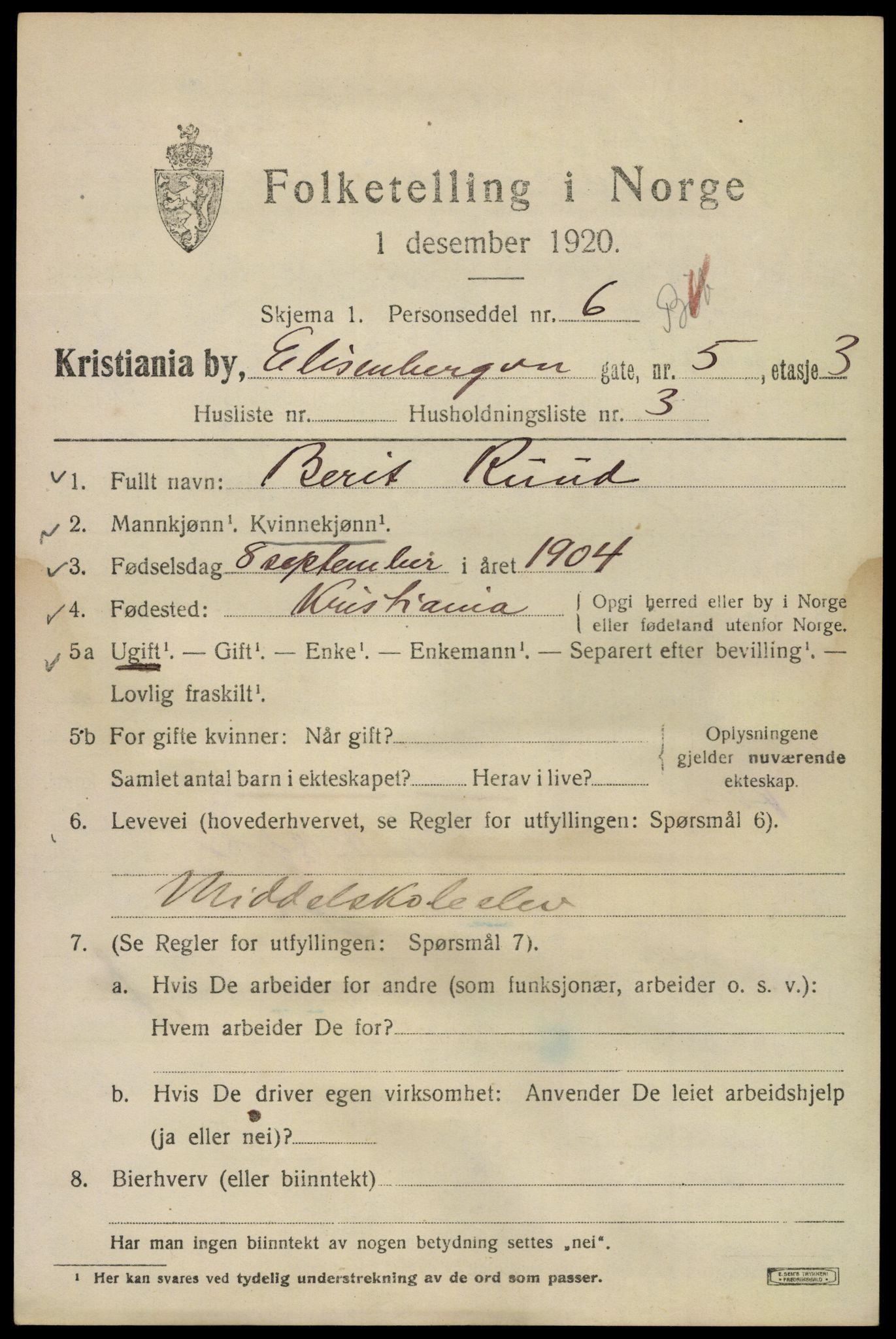 SAO, 1920 census for Kristiania, 1920, p. 213511