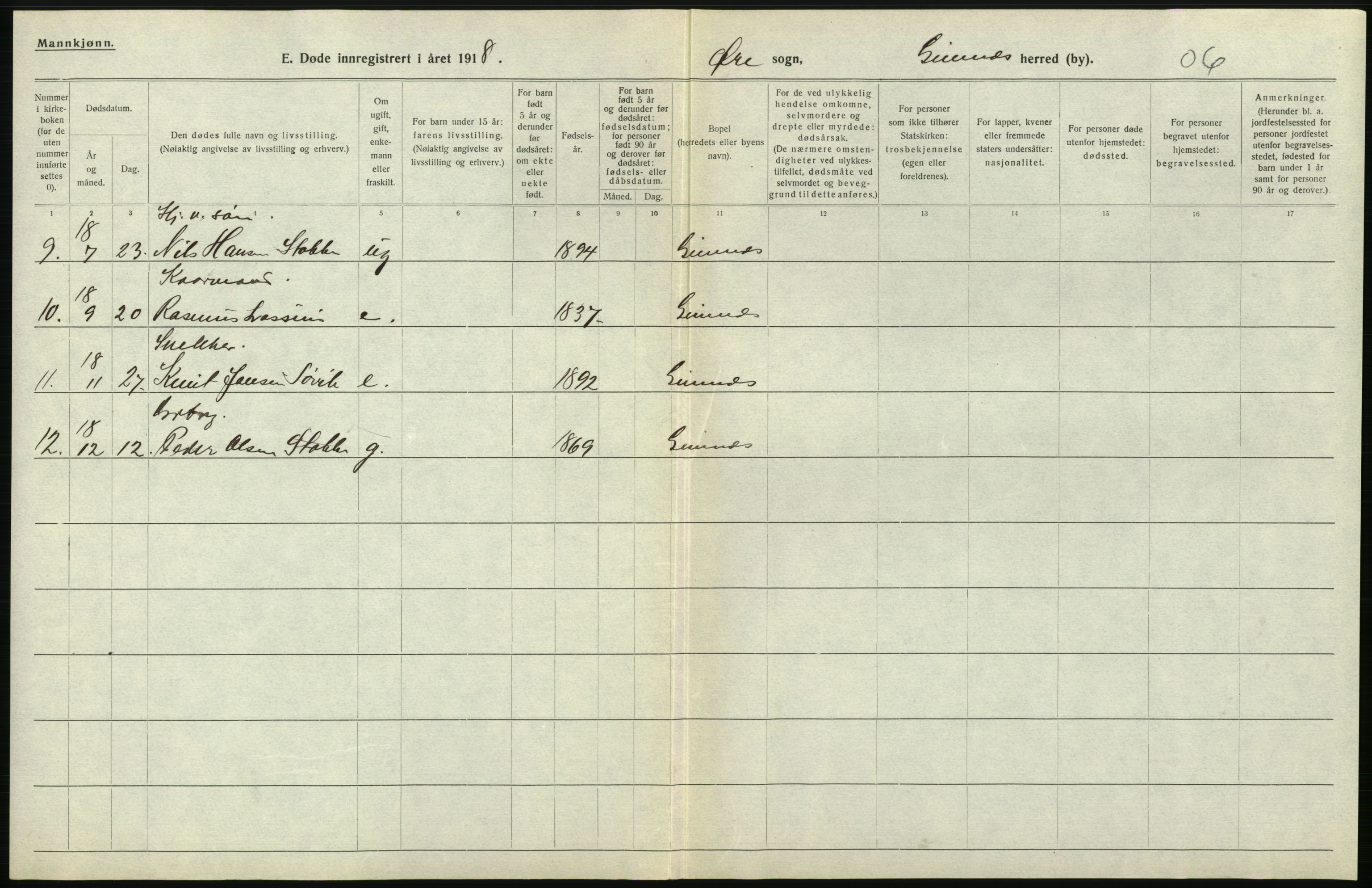 Statistisk sentralbyrå, Sosiodemografiske emner, Befolkning, RA/S-2228/D/Df/Dfb/Dfbh/L0045: Møre fylke: Døde. Bygder og byer., 1918, p. 484