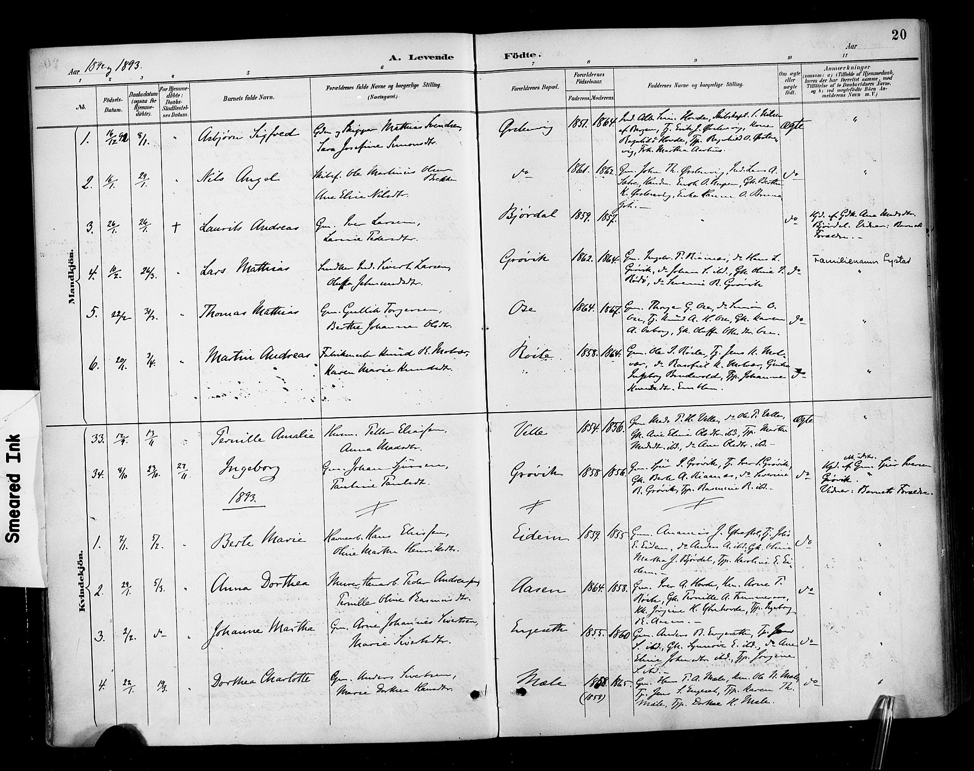 Ministerialprotokoller, klokkerbøker og fødselsregistre - Møre og Romsdal, AV/SAT-A-1454/513/L0177: Parish register (official) no. 513A04, 1890-1906, p. 20