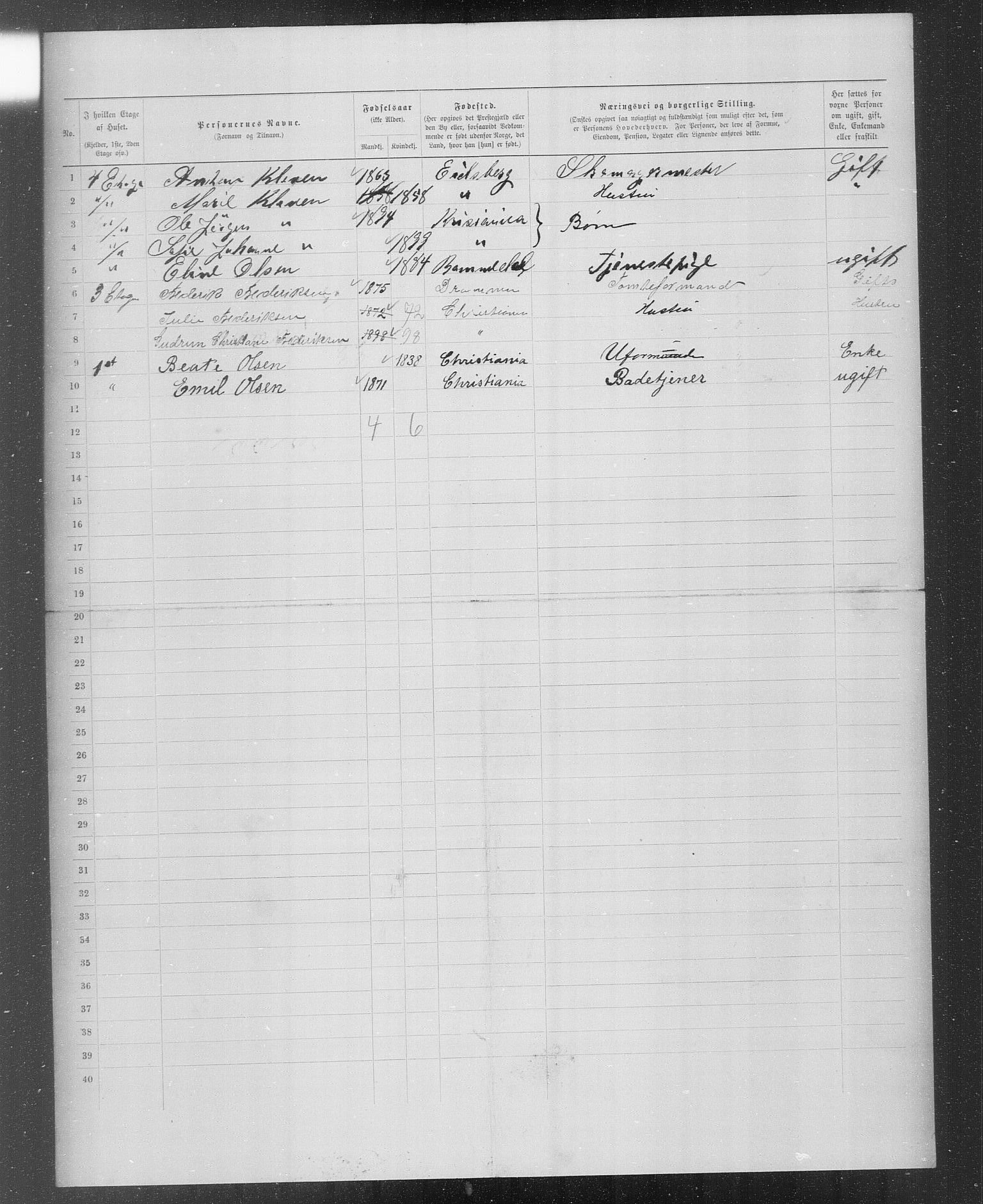 OBA, Municipal Census 1899 for Kristiania, 1899, p. 3368