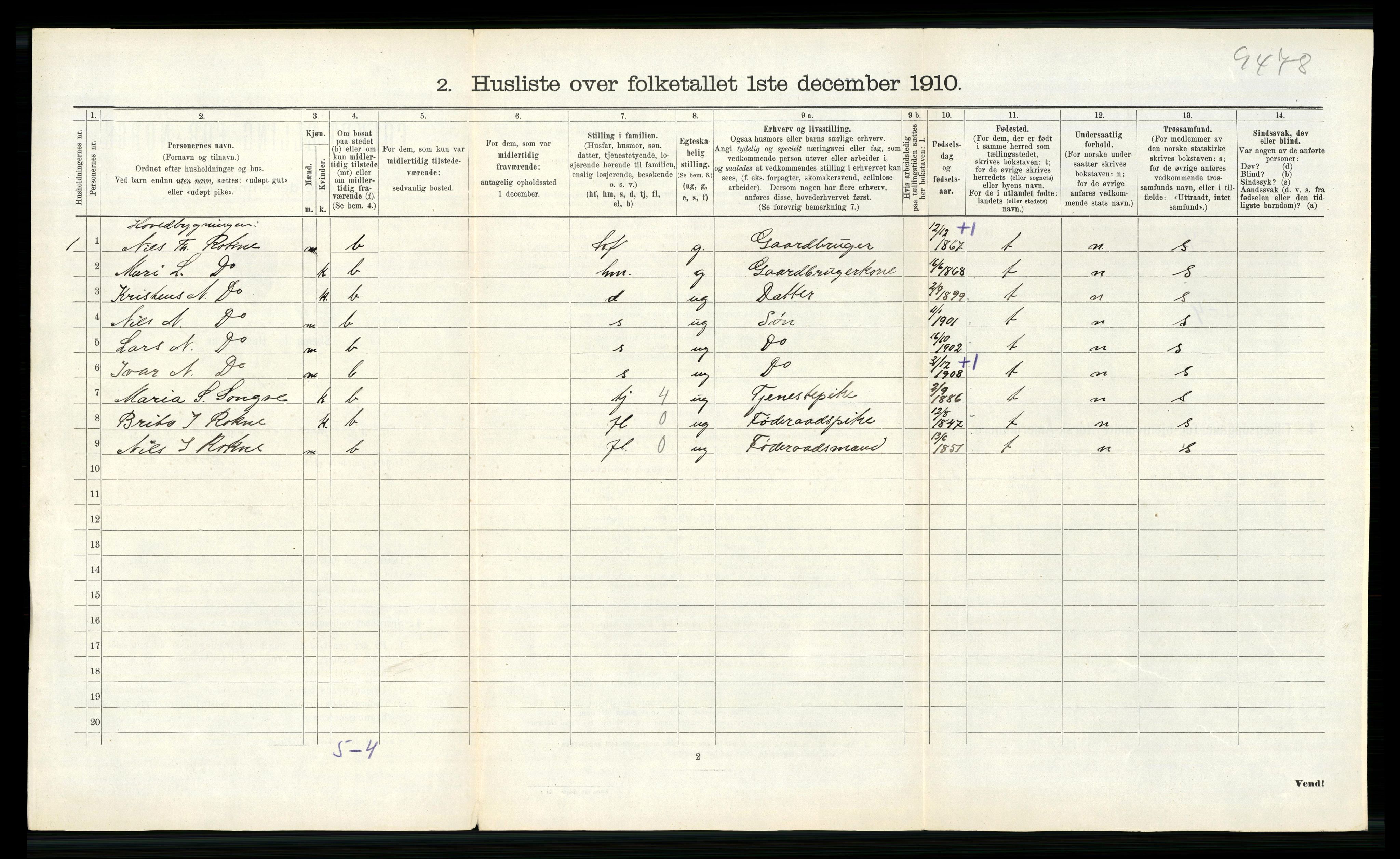 RA, 1910 census for Voss, 1910, p. 1967