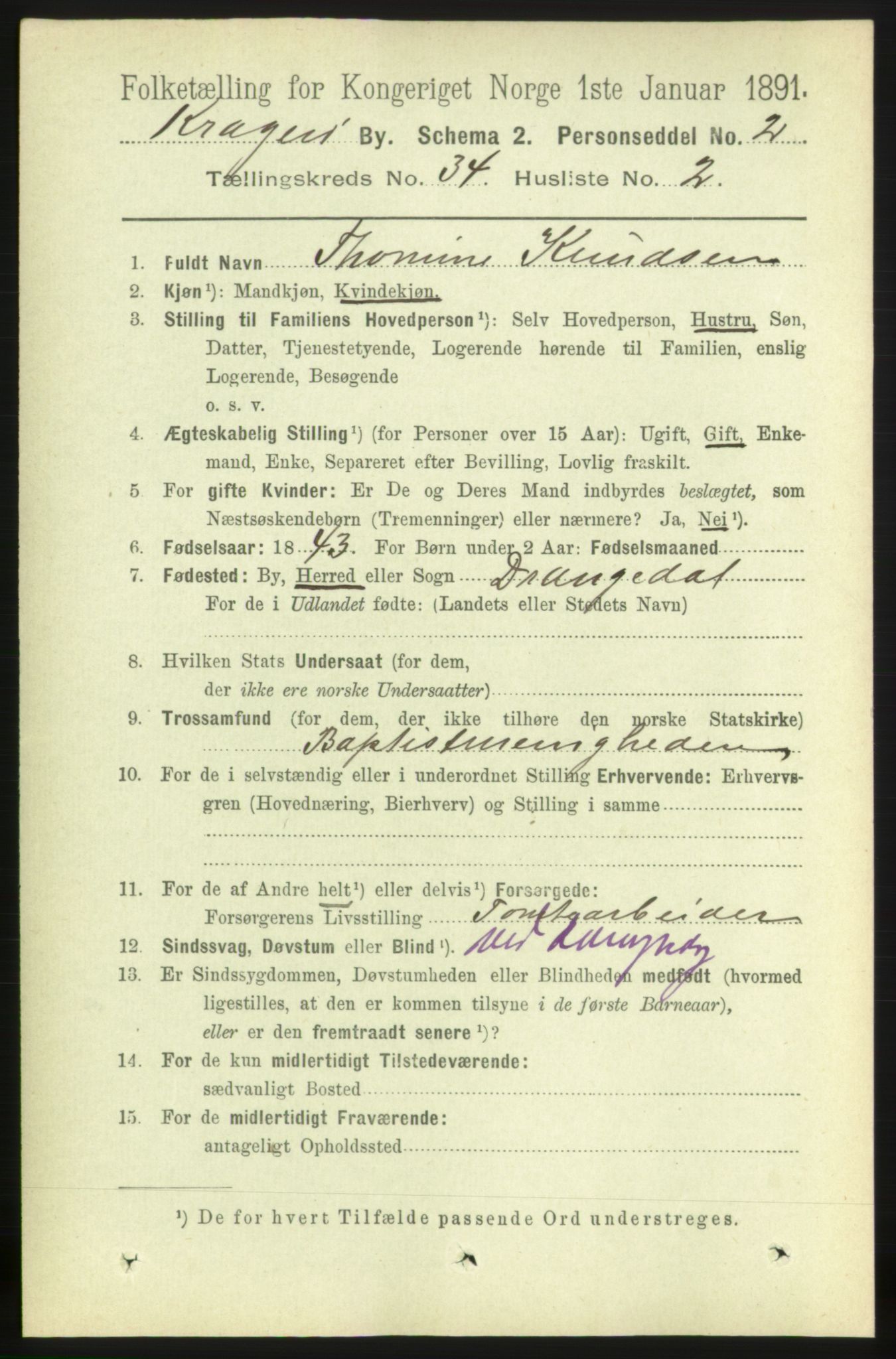 RA, 1891 census for 0801 Kragerø, 1891, p. 6090