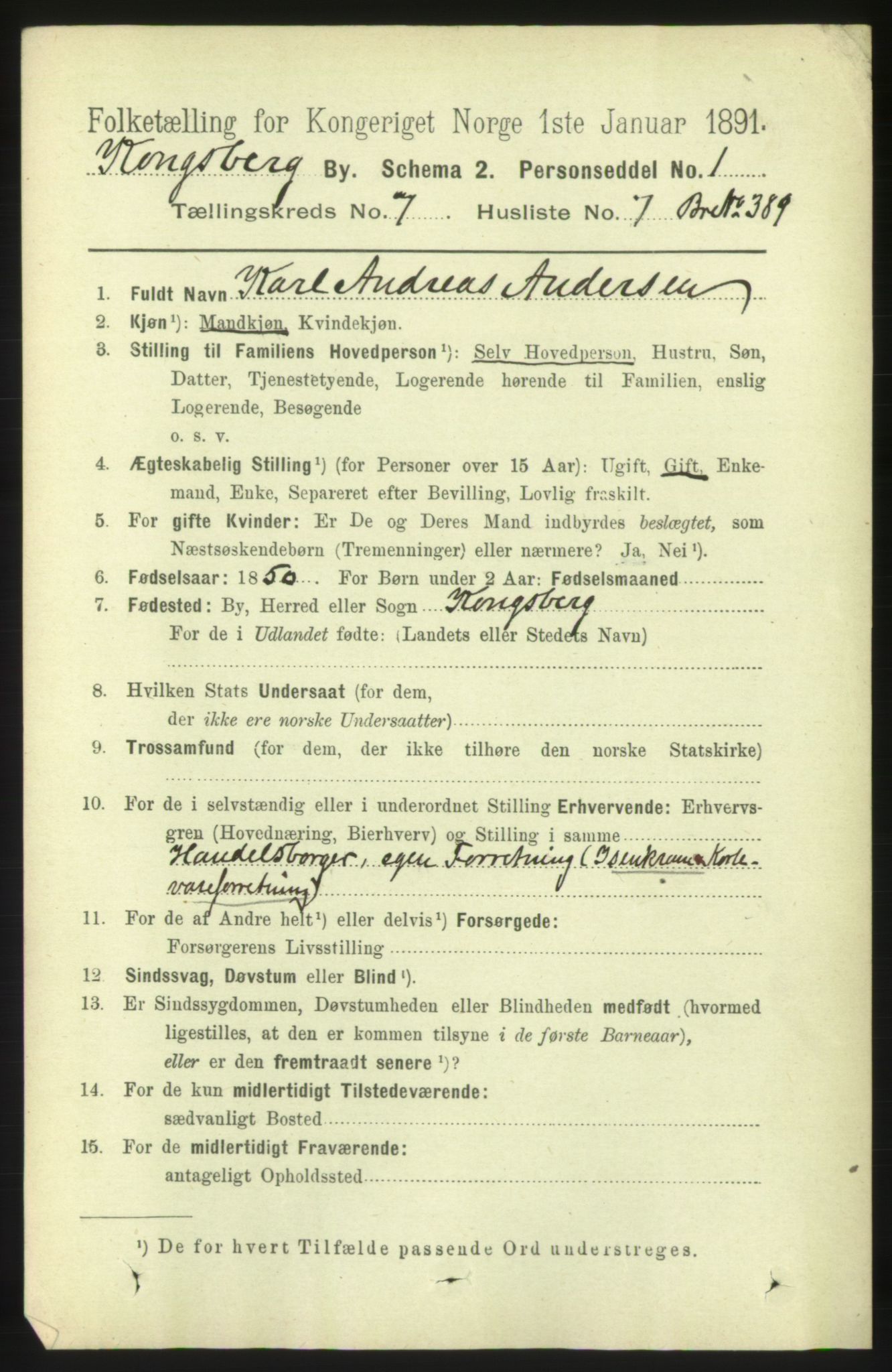 RA, 1891 census for 0604 Kongsberg, 1891, p. 5055