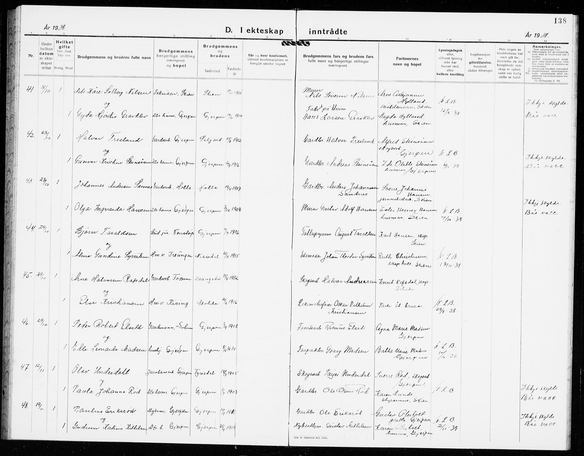 Gjerpen kirkebøker, AV/SAKO-A-265/G/Ga/L0005: Parish register (copy) no. I 5, 1932-1940, p. 138