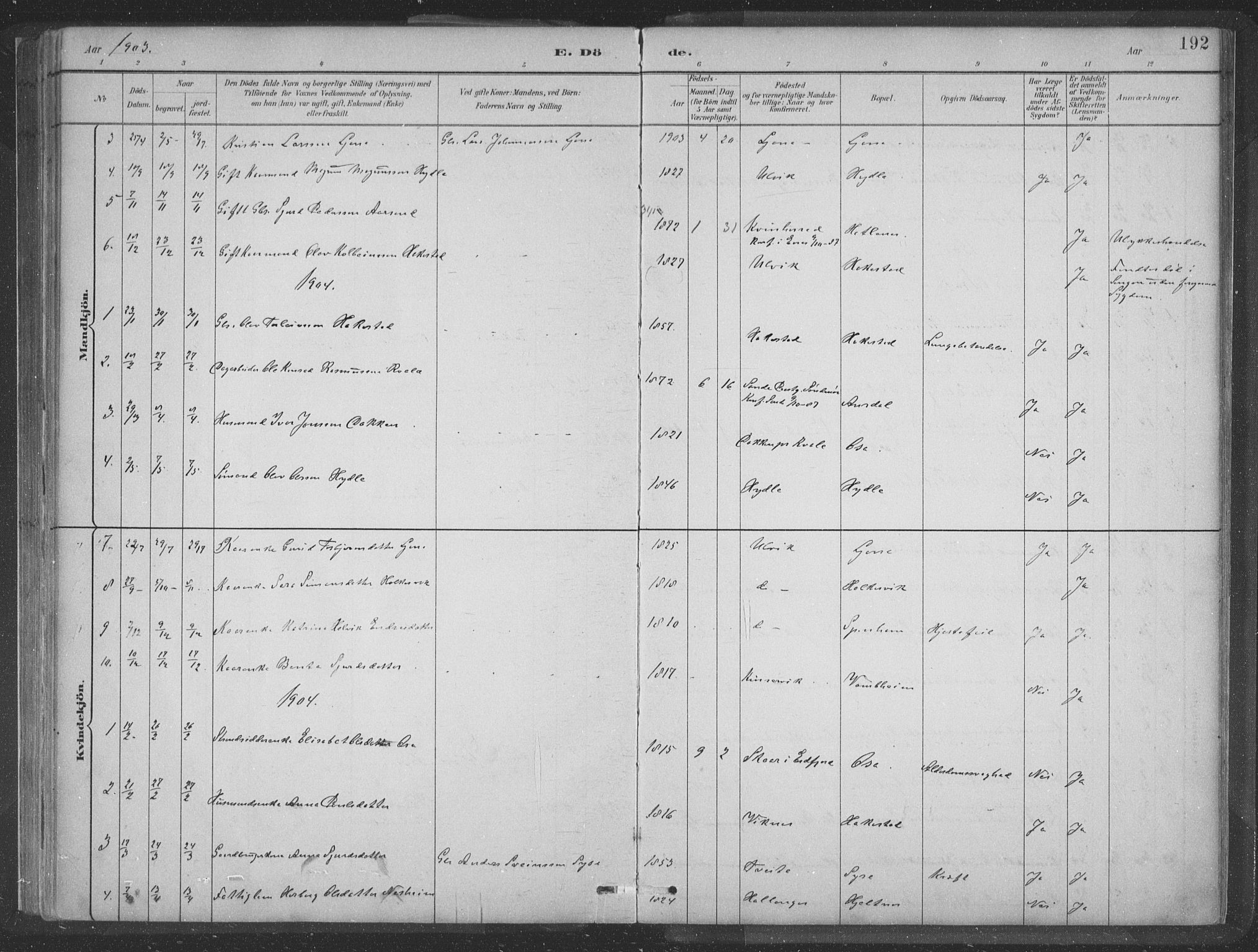 Ulvik sokneprestembete, SAB/A-78801/H/Hab: Parish register (copy) no. A 3, 1883-1908, p. 192