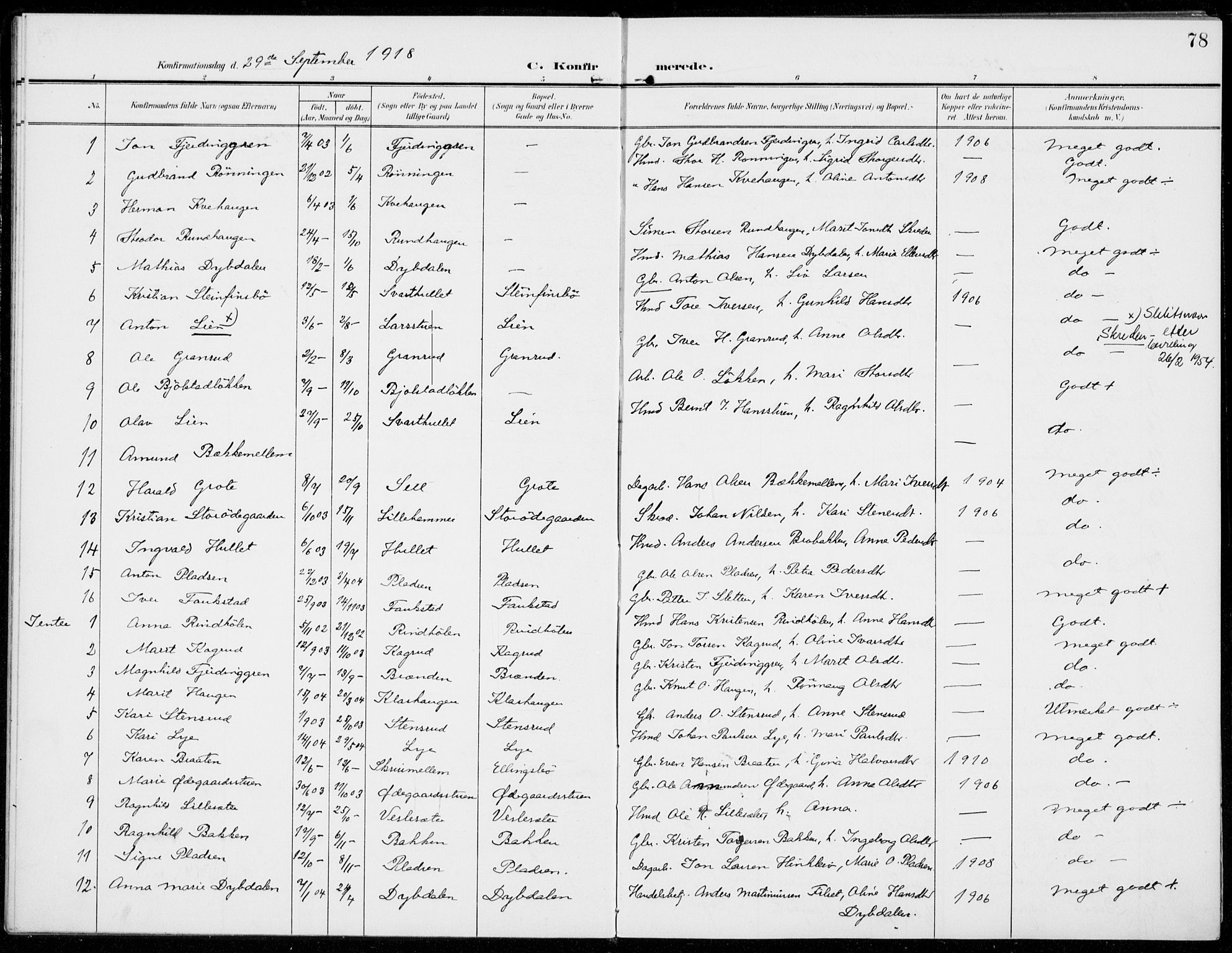 Sel prestekontor, AV/SAH-PREST-074/H/Ha/Haa/L0001: Parish register (official) no. 1, 1905-1922, p. 78