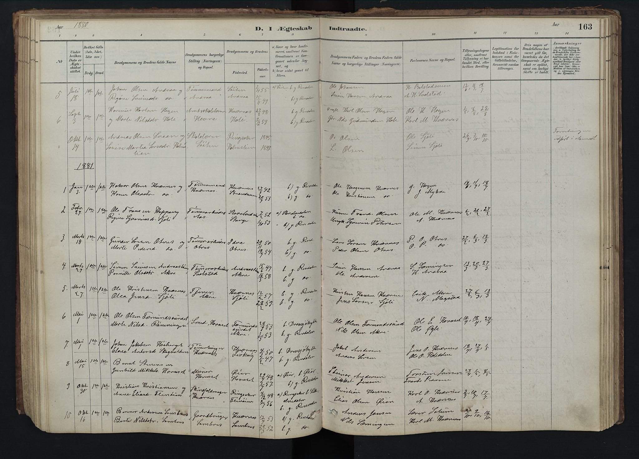 Rendalen prestekontor, SAH/PREST-054/H/Ha/Hab/L0009: Parish register (copy) no. 9, 1879-1902, p. 163