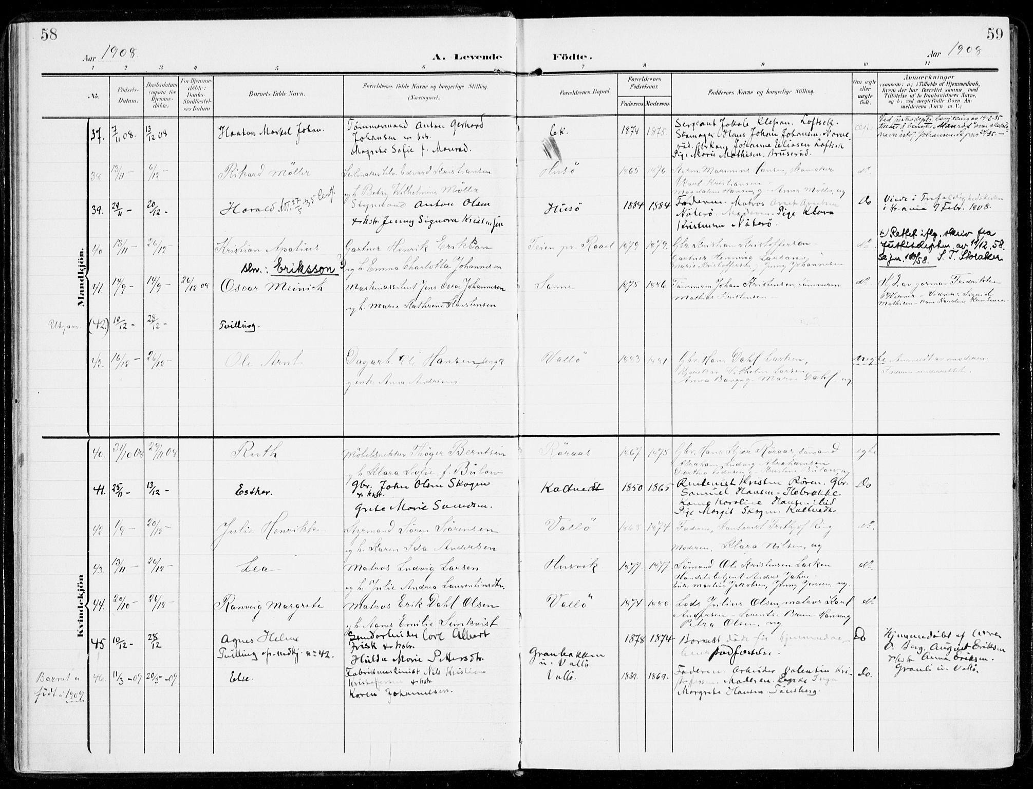 Sem kirkebøker, AV/SAKO-A-5/F/Fb/L0006: Parish register (official) no. II 6, 1905-1918, p. 58-59