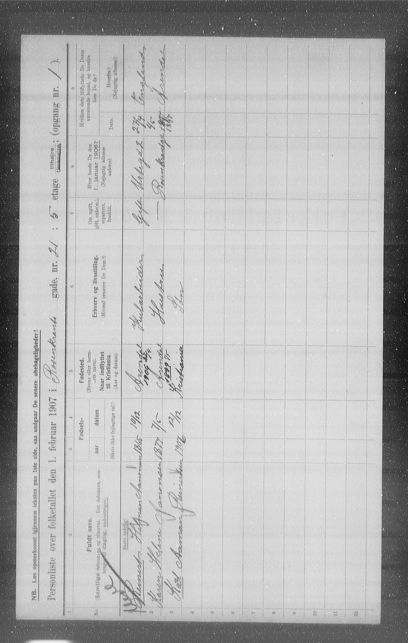 OBA, Municipal Census 1907 for Kristiania, 1907, p. 42916