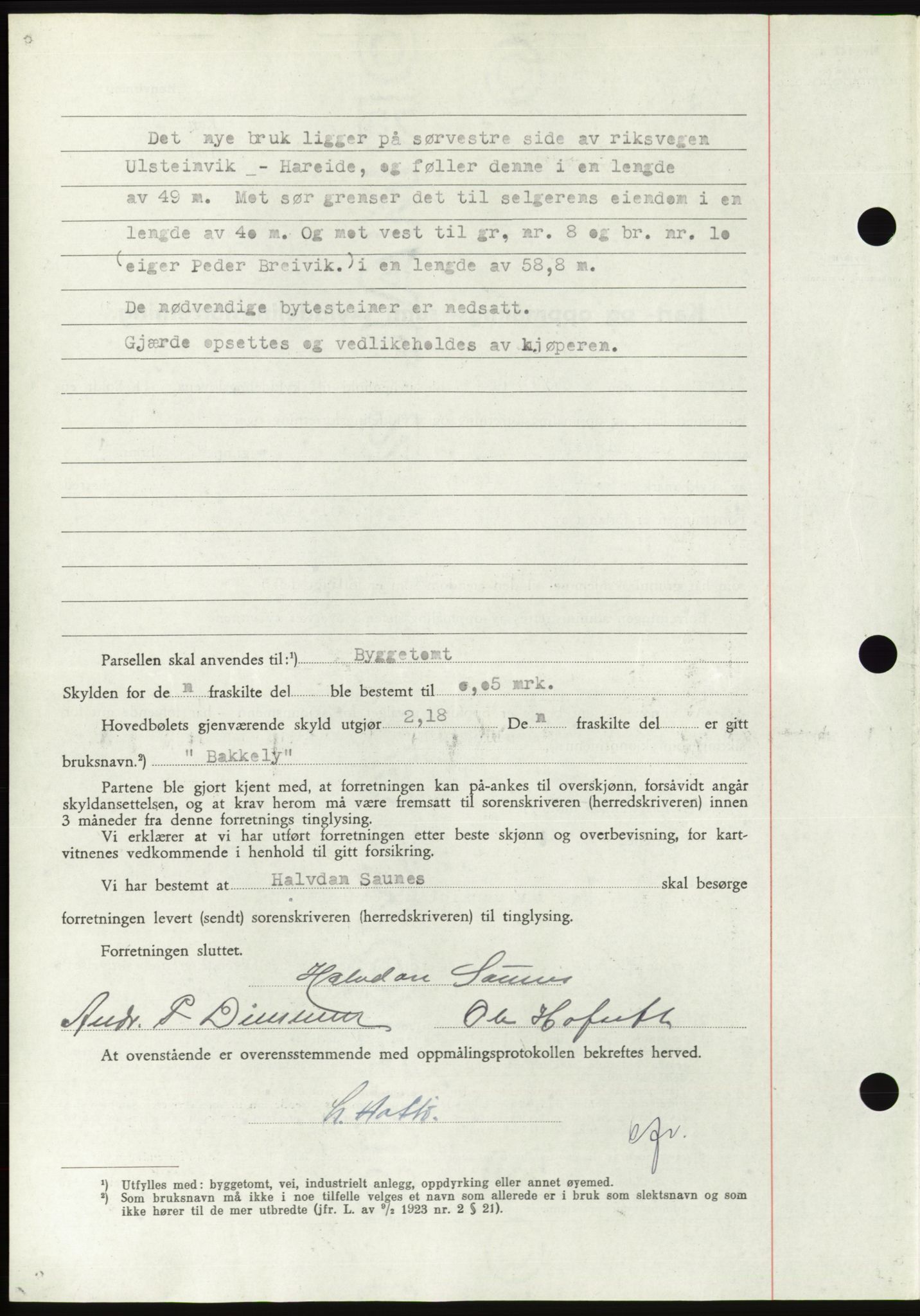 Søre Sunnmøre sorenskriveri, AV/SAT-A-4122/1/2/2C/L0081: Mortgage book no. 7A, 1947-1948, Diary no: : 15/1948