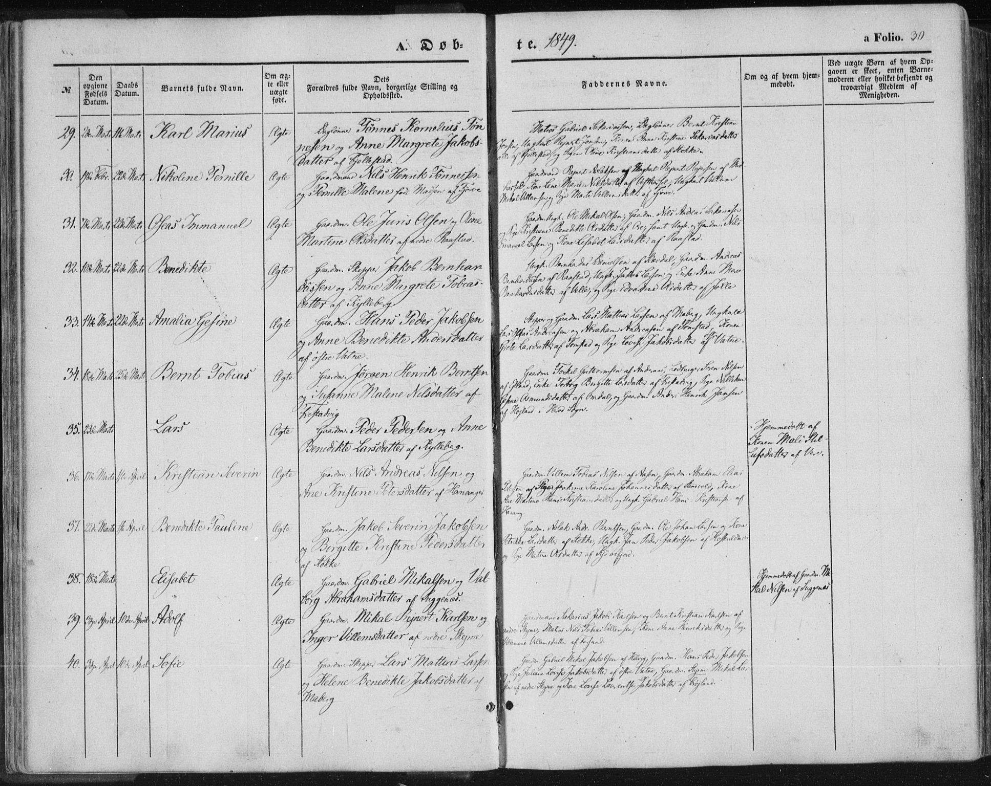 Lista sokneprestkontor, AV/SAK-1111-0027/F/Fa/L0010: Parish register (official) no. A 10, 1846-1861, p. 30