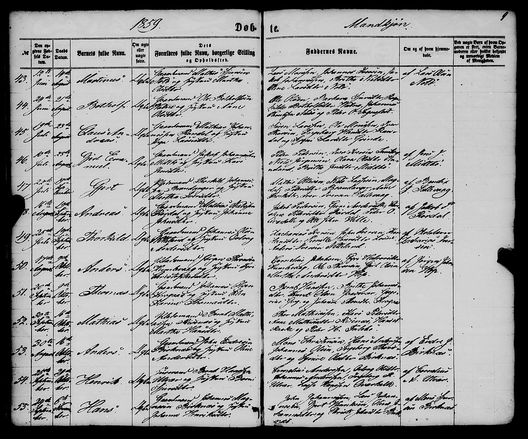 Gulen sokneprestembete, SAB/A-80201/H/Haa/Haaa/L0022: Parish register (official) no. A 22, 1859-1869, p. 9