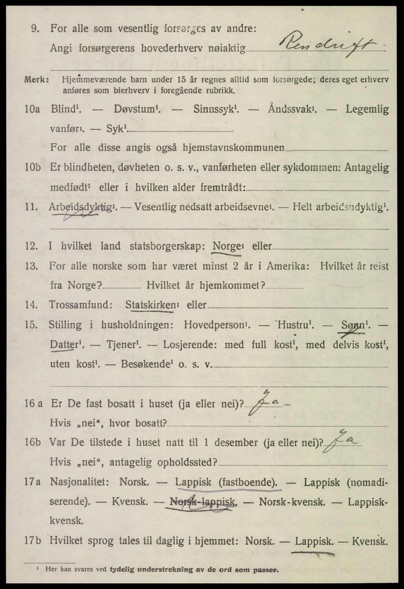 SAT, 1920 census for Tydal, 1920, p. 1500