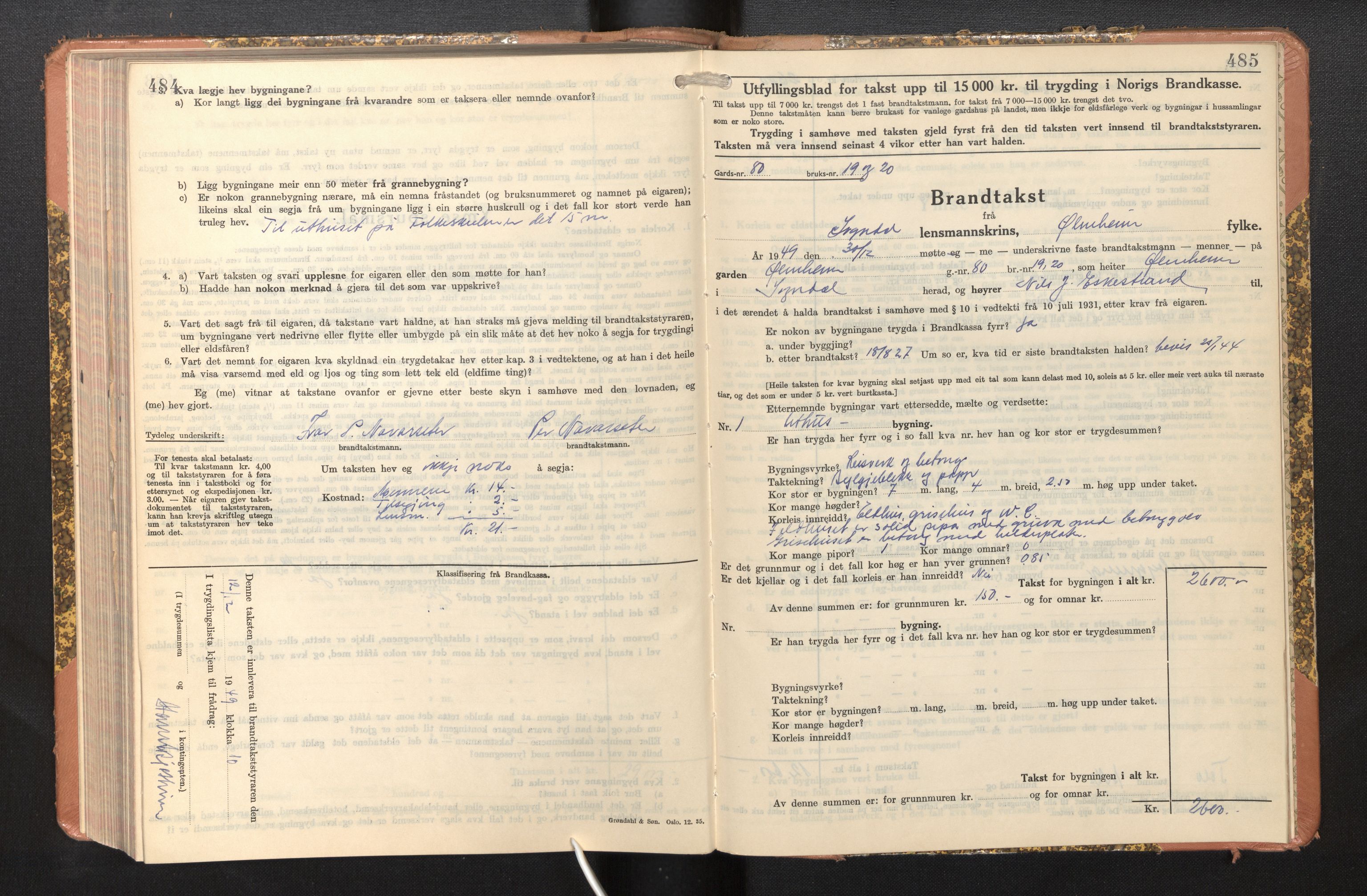 Lensmannen i Sogndal, AV/SAB-A-29901/0012/L0014: Branntakstprotokoll, skjematakst, 1938-1950, p. 484-485