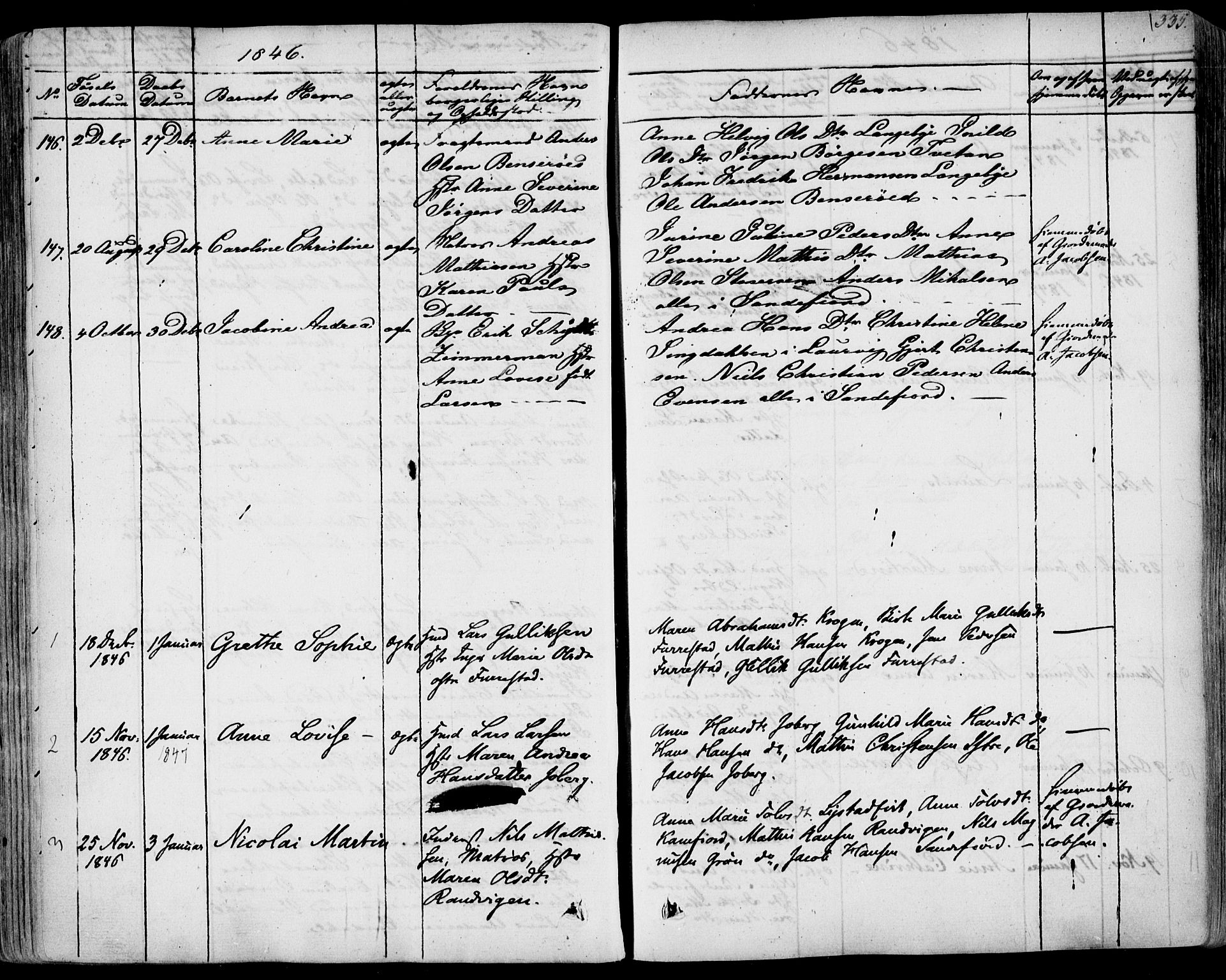 Sandar kirkebøker, SAKO/A-243/F/Fa/L0005: Parish register (official) no. 5, 1832-1847, p. 334-335