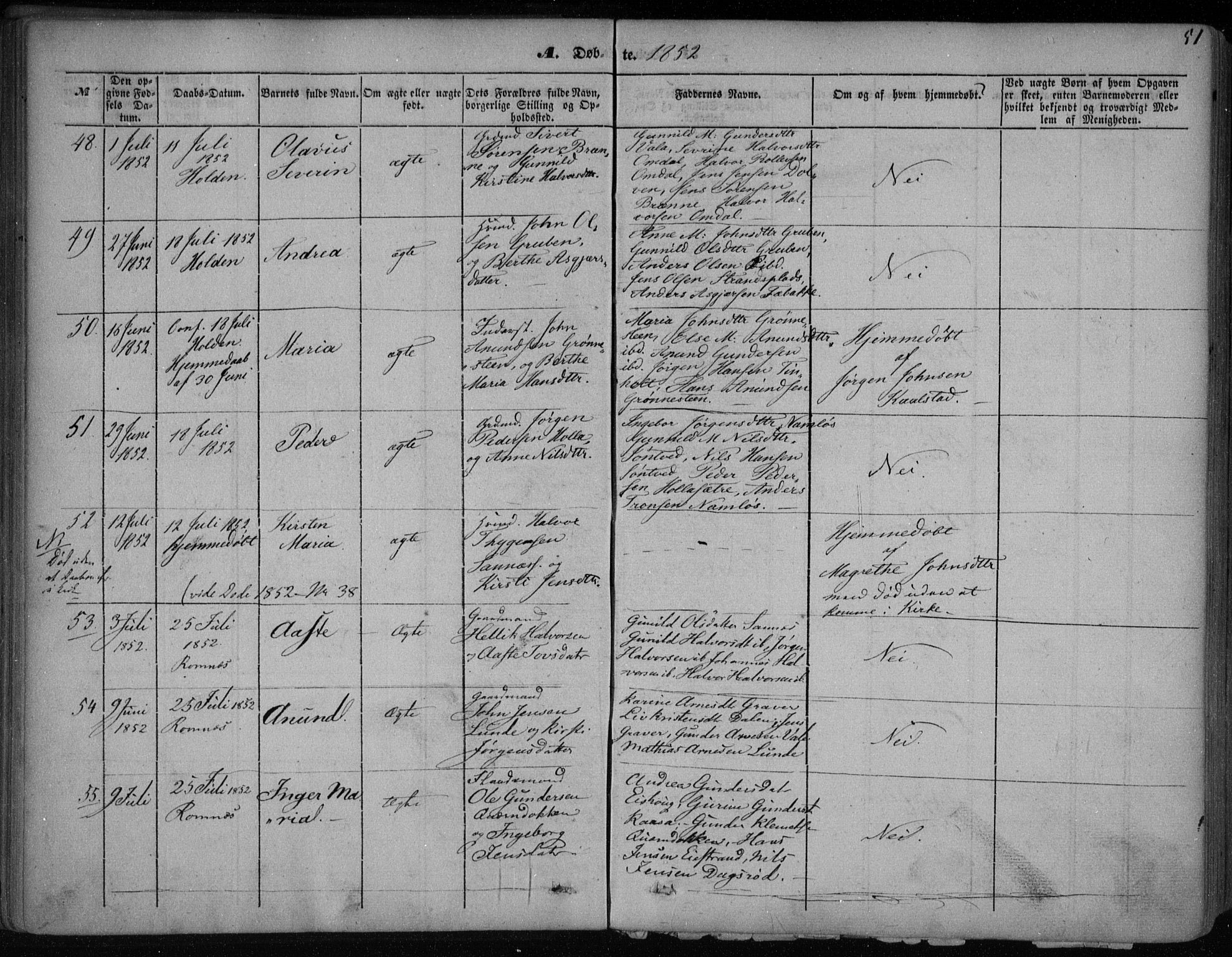 Holla kirkebøker, SAKO/A-272/F/Fa/L0005: Parish register (official) no. 5, 1849-1860, p. 51