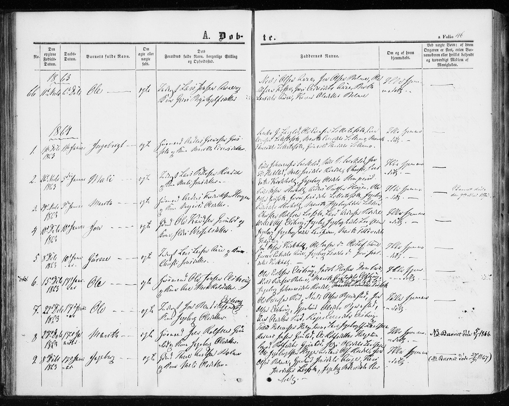 Ministerialprotokoller, klokkerbøker og fødselsregistre - Møre og Romsdal, SAT/A-1454/598/L1067: Parish register (official) no. 598A01, 1858-1871, p. 46