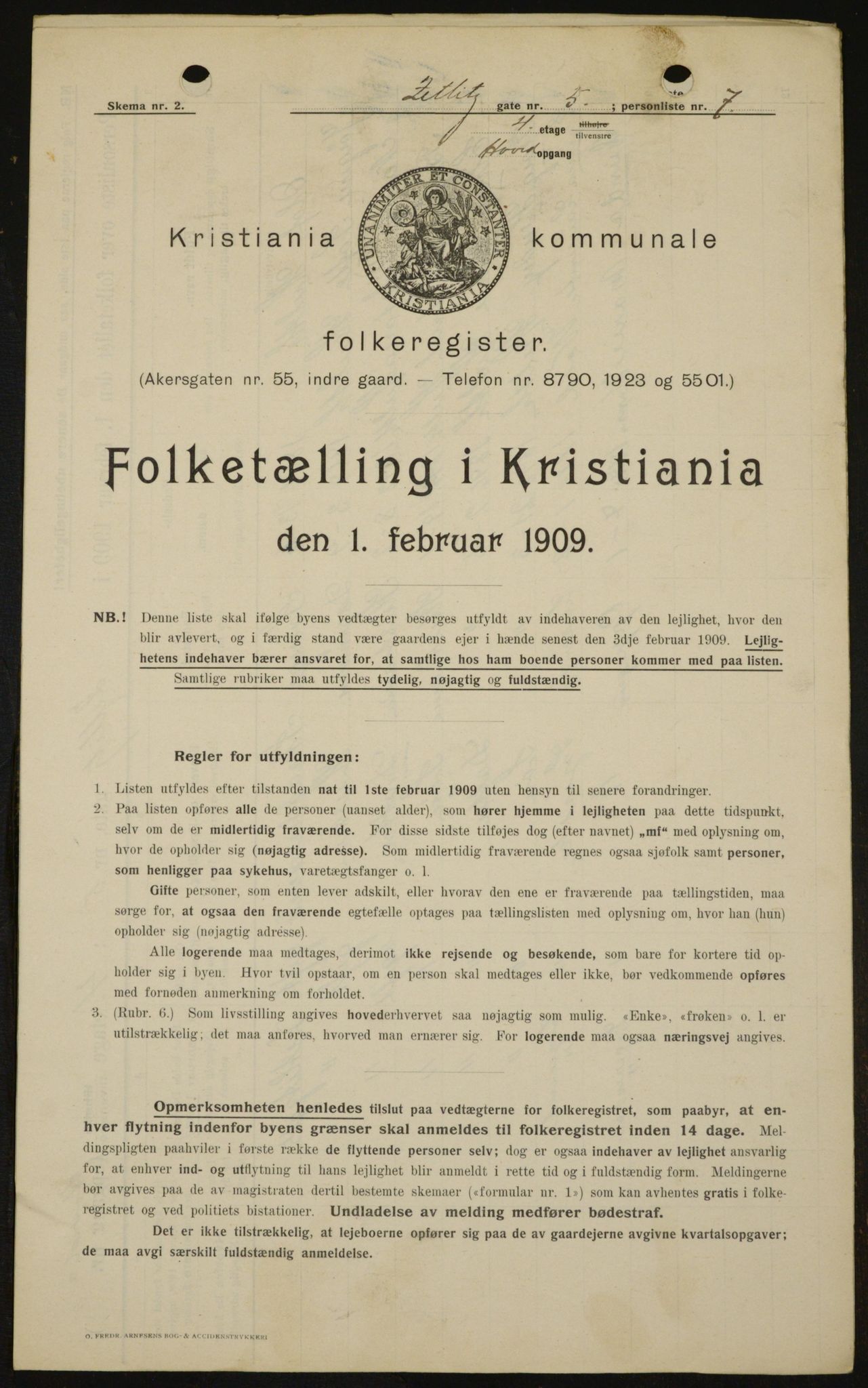 OBA, Municipal Census 1909 for Kristiania, 1909, p. 116867