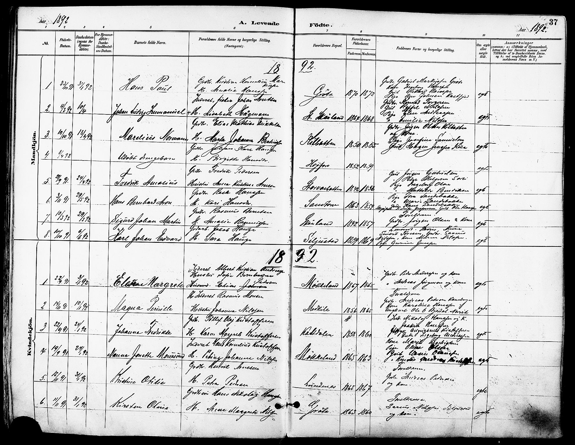 Trondenes sokneprestkontor, SATØ/S-1319/H/Ha/L0016kirke: Parish register (official) no. 16, 1890-1898, p. 37