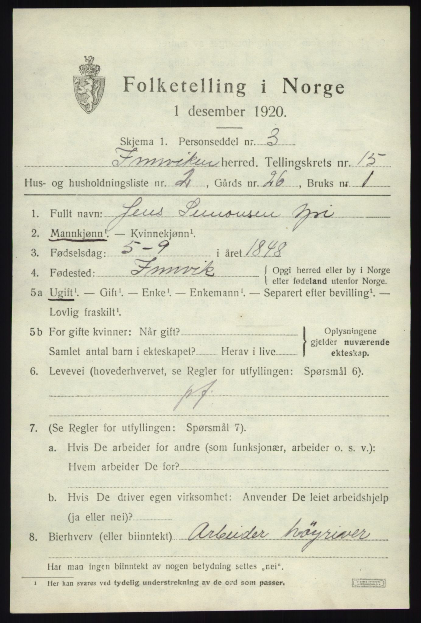 SAB, 1920 census for Innvik, 1920, p. 6129
