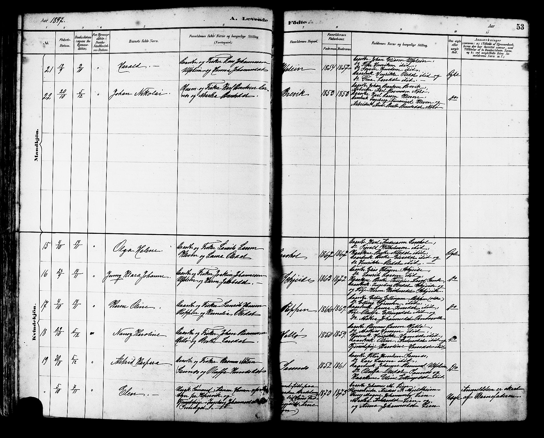 Ministerialprotokoller, klokkerbøker og fødselsregistre - Møre og Romsdal, AV/SAT-A-1454/509/L0112: Parish register (copy) no. 509C02, 1883-1922, p. 53