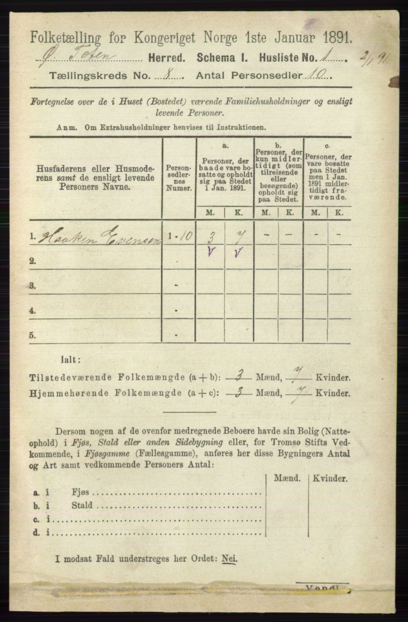 RA, 1891 census for 0528 Østre Toten, 1891, p. 4926