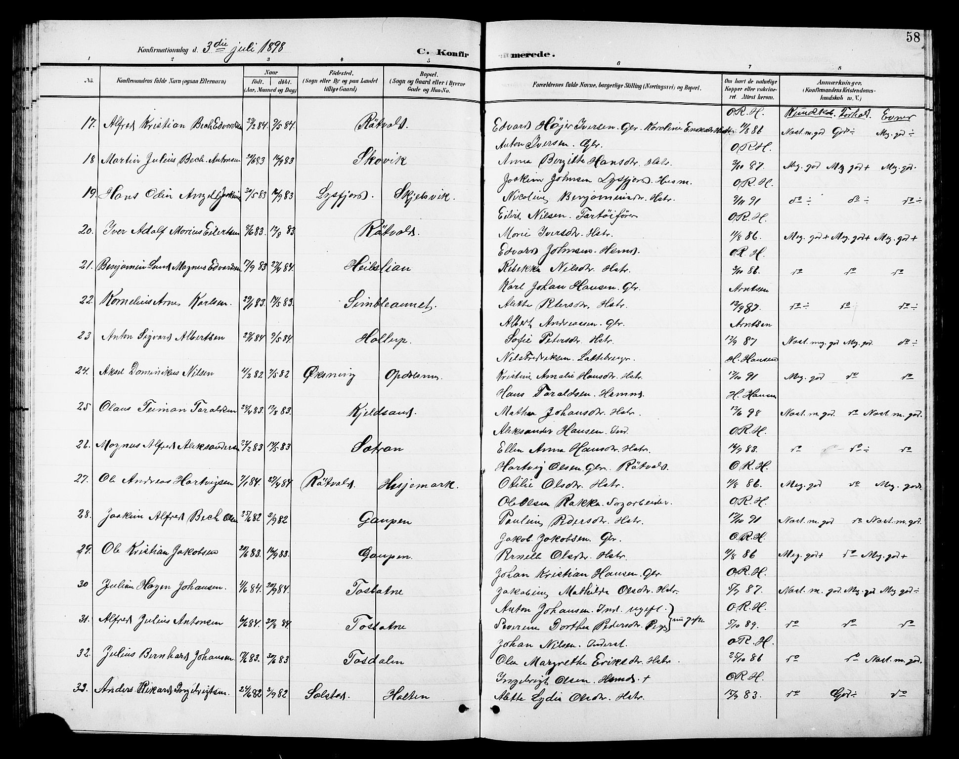Ministerialprotokoller, klokkerbøker og fødselsregistre - Nordland, SAT/A-1459/810/L0161: Parish register (copy) no. 810C04, 1897-1910, p. 58