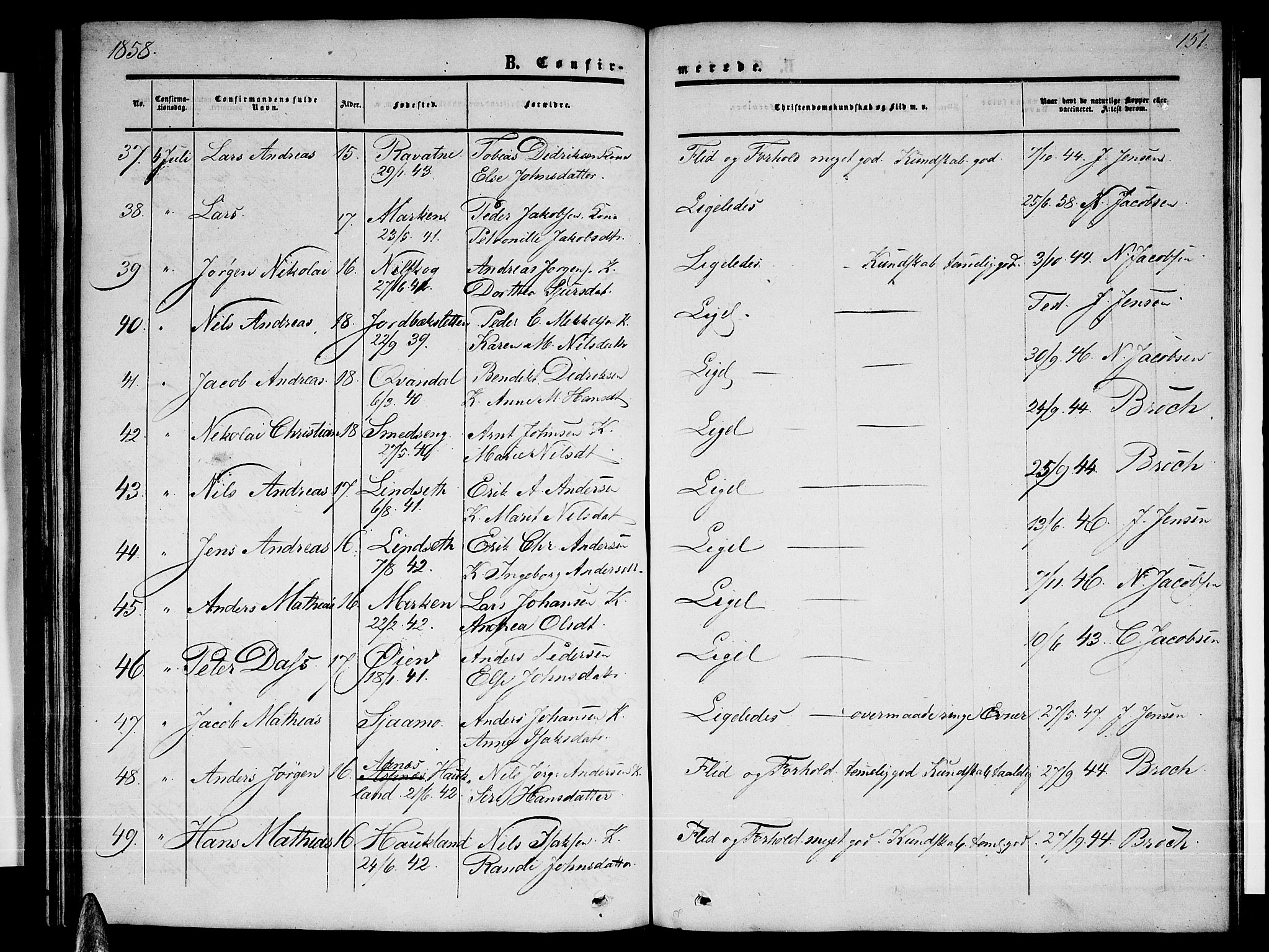 Ministerialprotokoller, klokkerbøker og fødselsregistre - Nordland, AV/SAT-A-1459/820/L0301: Parish register (copy) no. 820C03, 1851-1858, p. 151