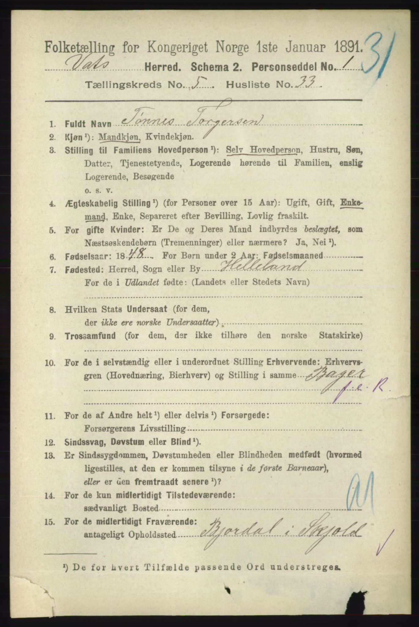 RA, 1891 census for 1155 Vats, 1891, p. 923