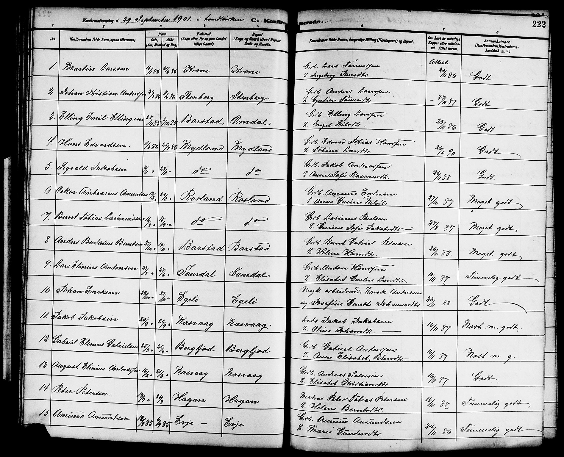 Sokndal sokneprestkontor, SAST/A-101808: Parish register (copy) no. B 6, 1892-1907, p. 222