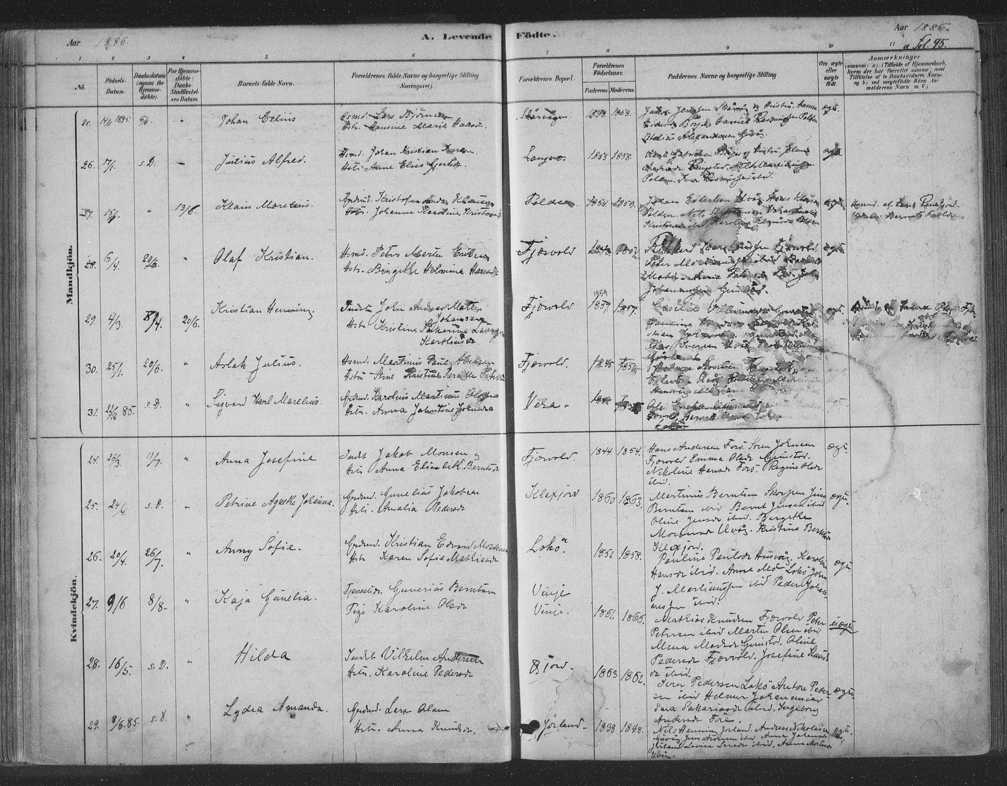 Ministerialprotokoller, klokkerbøker og fødselsregistre - Nordland, AV/SAT-A-1459/891/L1302: Parish register (official) no. 891A07, 1878-1895, p. 95