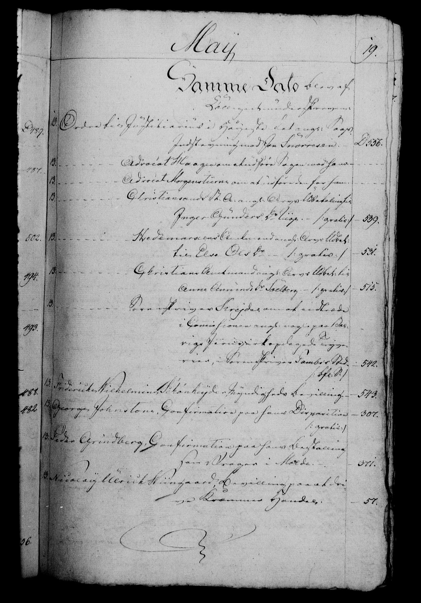 Danske Kanselli 1800-1814, AV/RA-EA-3024/H/Hf/Hfb/Hfbc/L0004: Underskrivelsesbok m. register, 1803, p. 19