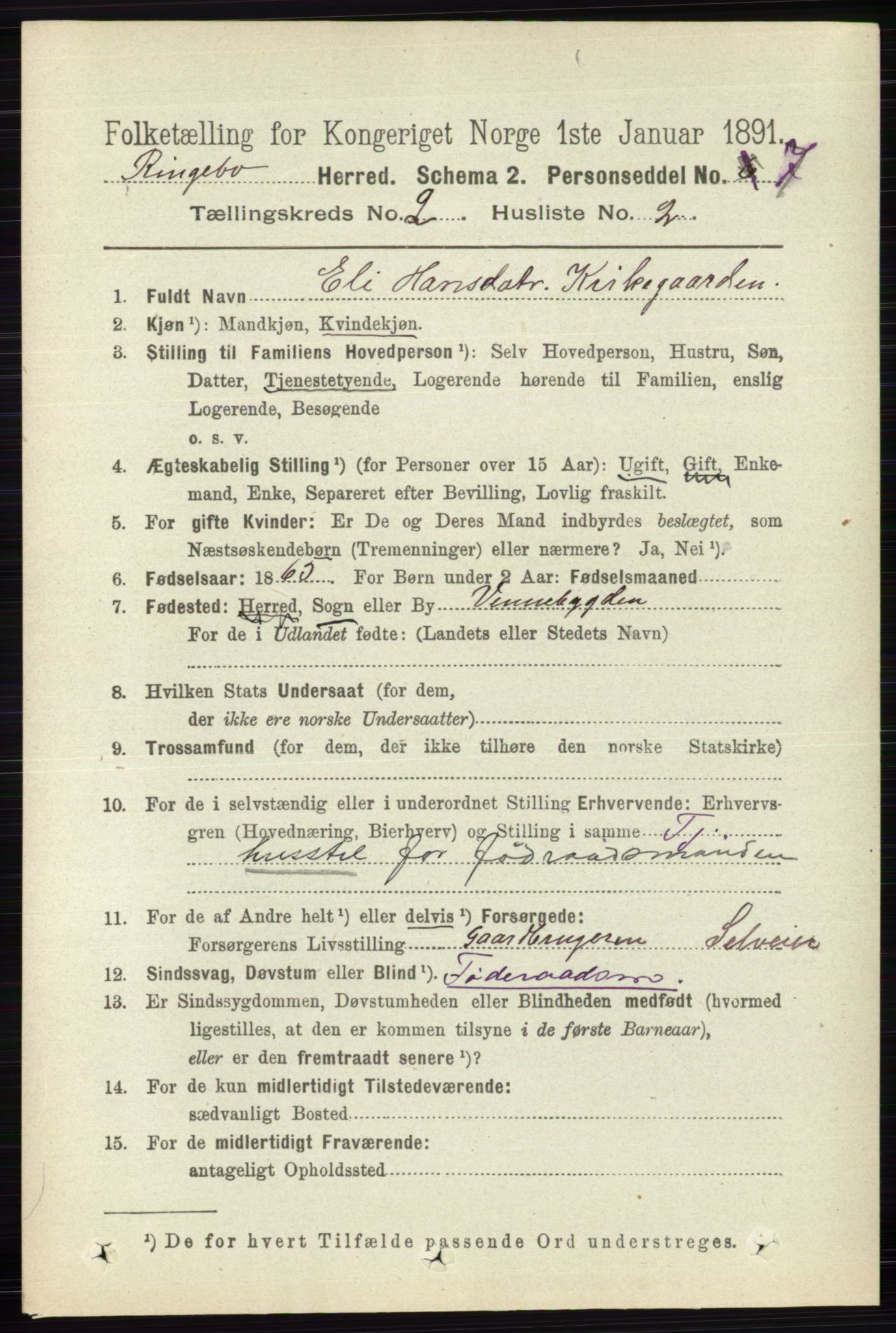 RA, 1891 census for 0520 Ringebu, 1891, p. 401