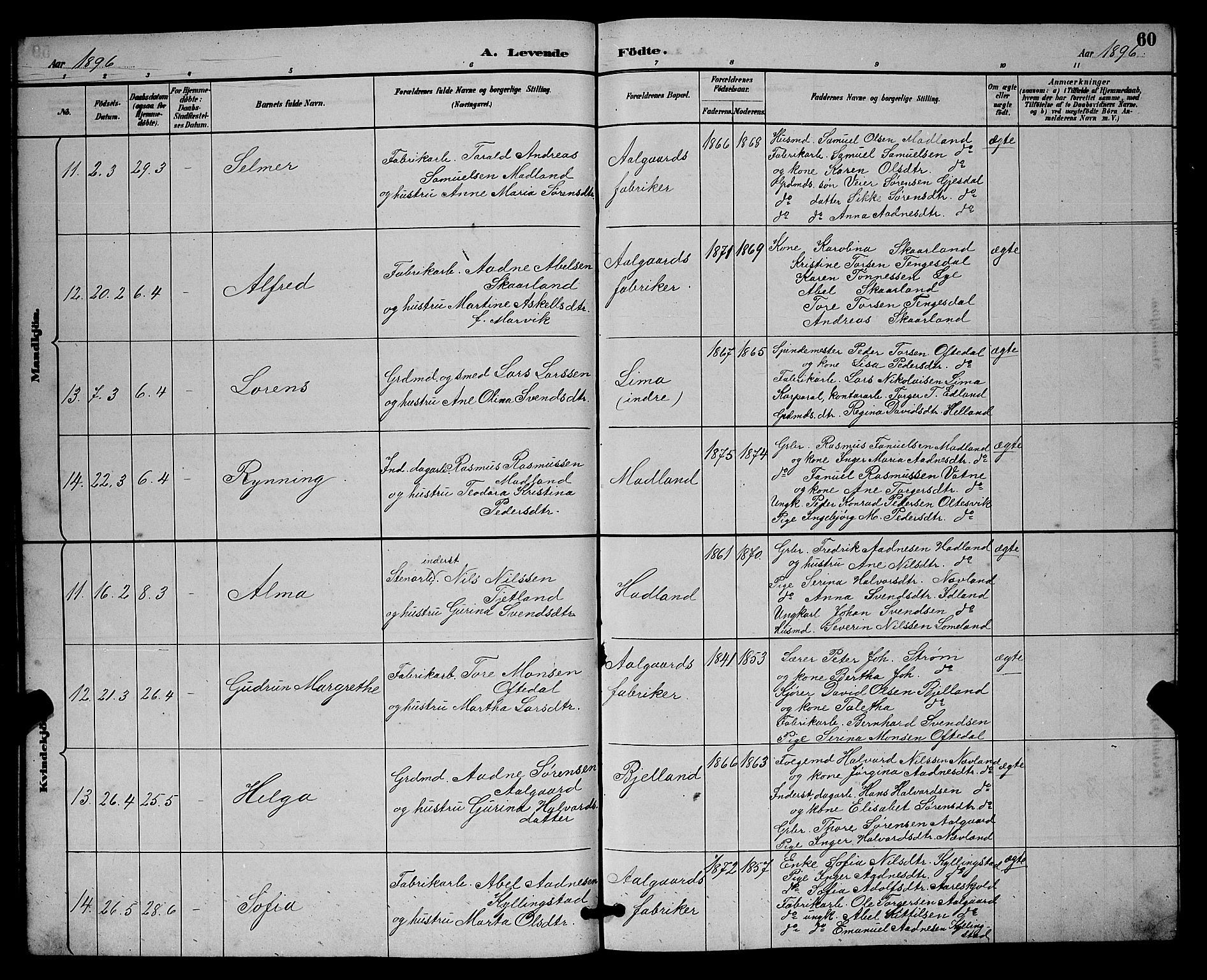 Lye sokneprestkontor, AV/SAST-A-101794/001/30BB/L0008: Parish register (copy) no. B 7, 1887-1901, p. 60