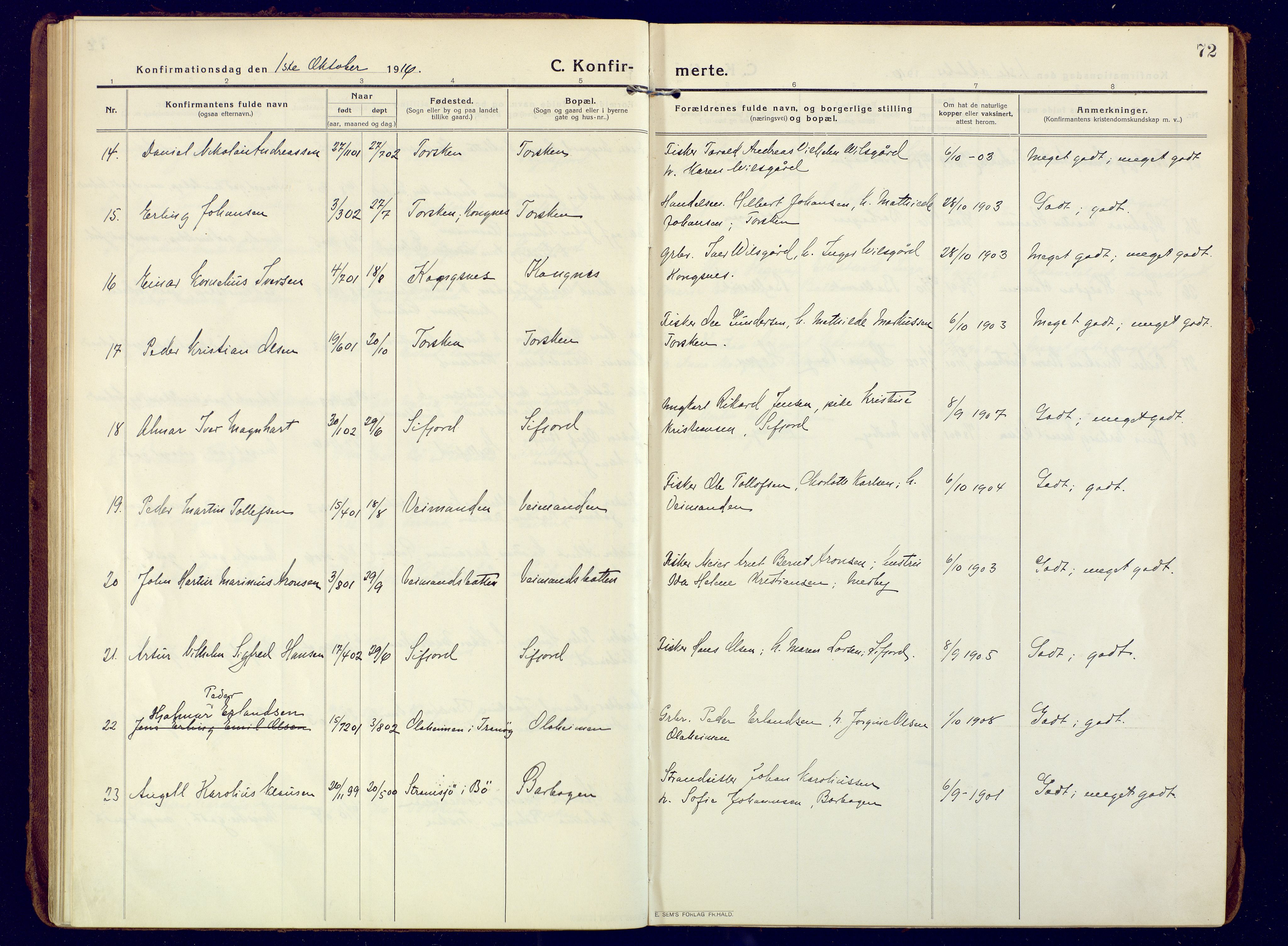 Berg sokneprestkontor, SATØ/S-1318/G/Ga/Gaa: Parish register (official) no. 10, 1916-1928, p. 72