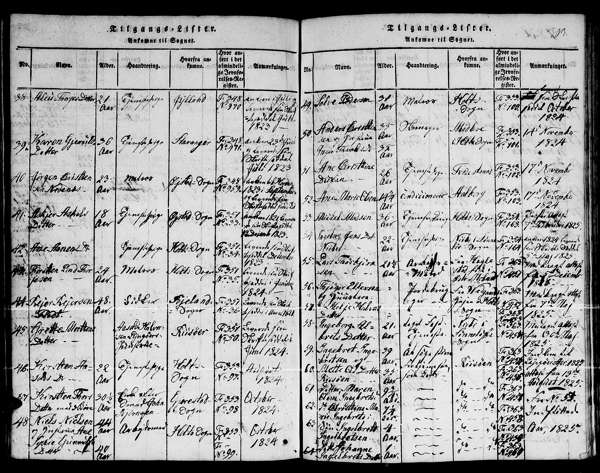 Dypvåg sokneprestkontor, AV/SAK-1111-0007/F/Fb/Fba/L0009: Parish register (copy) no. B 9, 1816-1842, p. 303