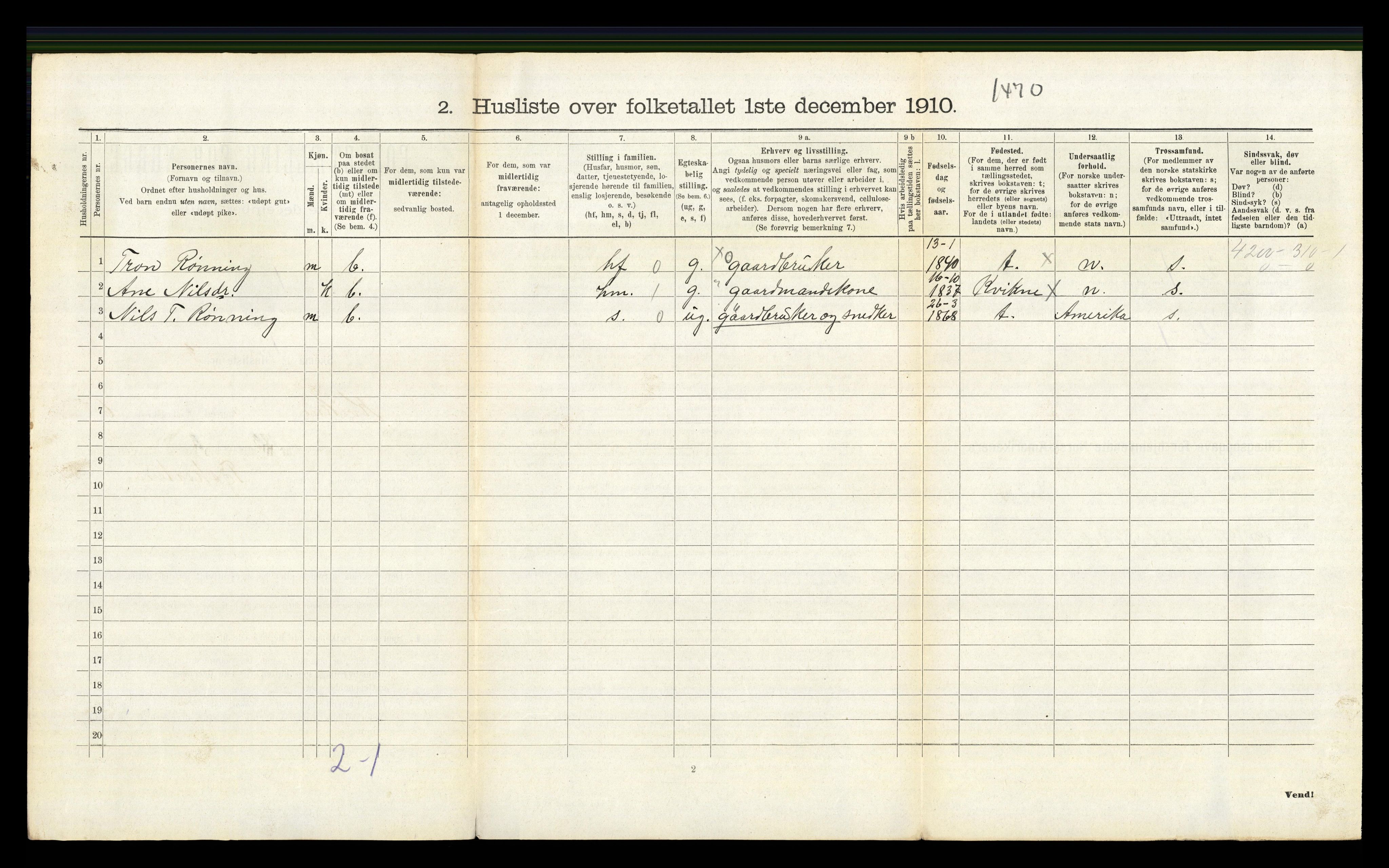 RA, 1910 census for Kvikne, 1910, p. 462